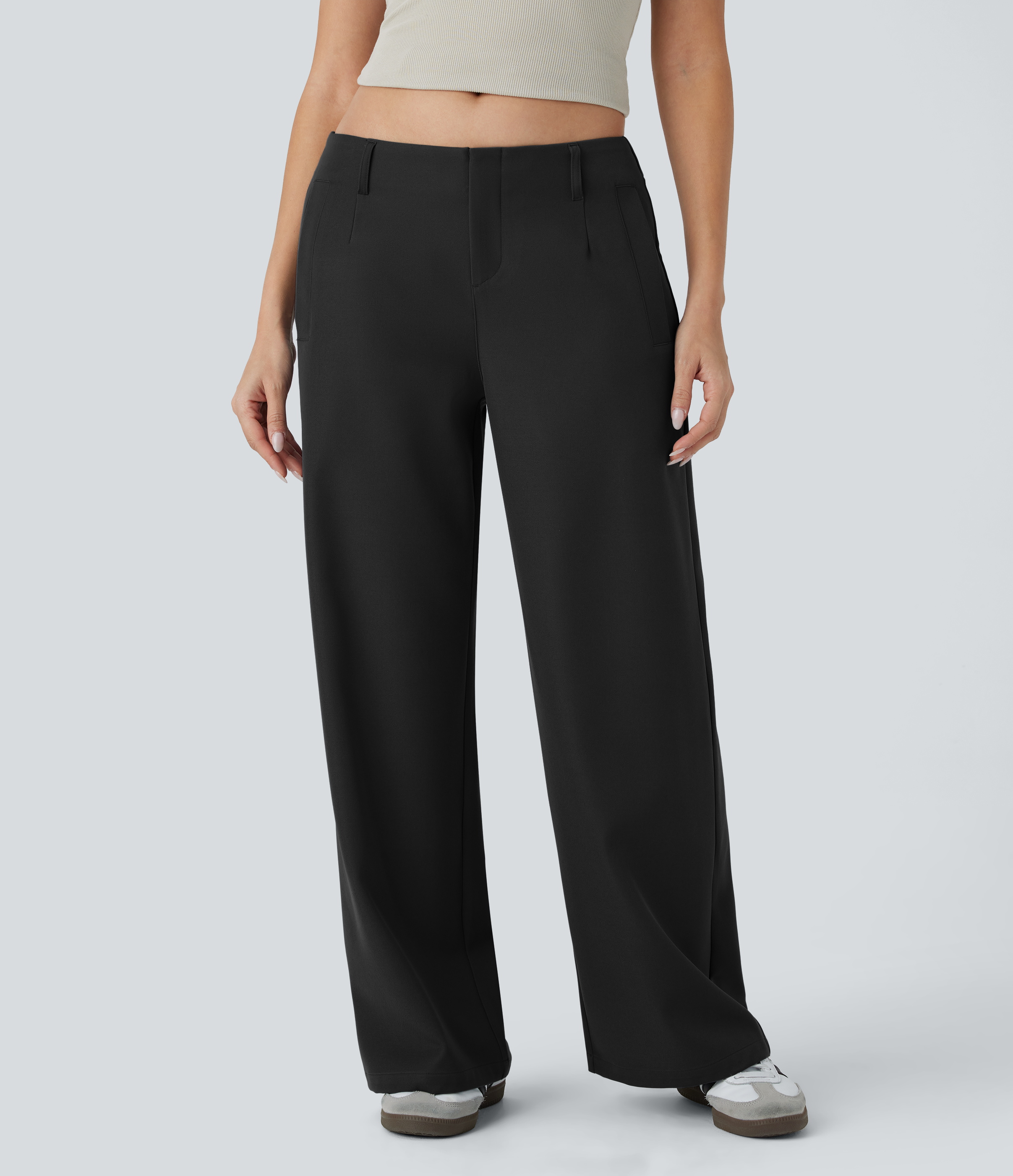 Halara Low Rise Side Pocket Straight Leg Casual Pants  - Black - S(regular) sweatpants jogger pants stacked sweatpants cargo joggers 