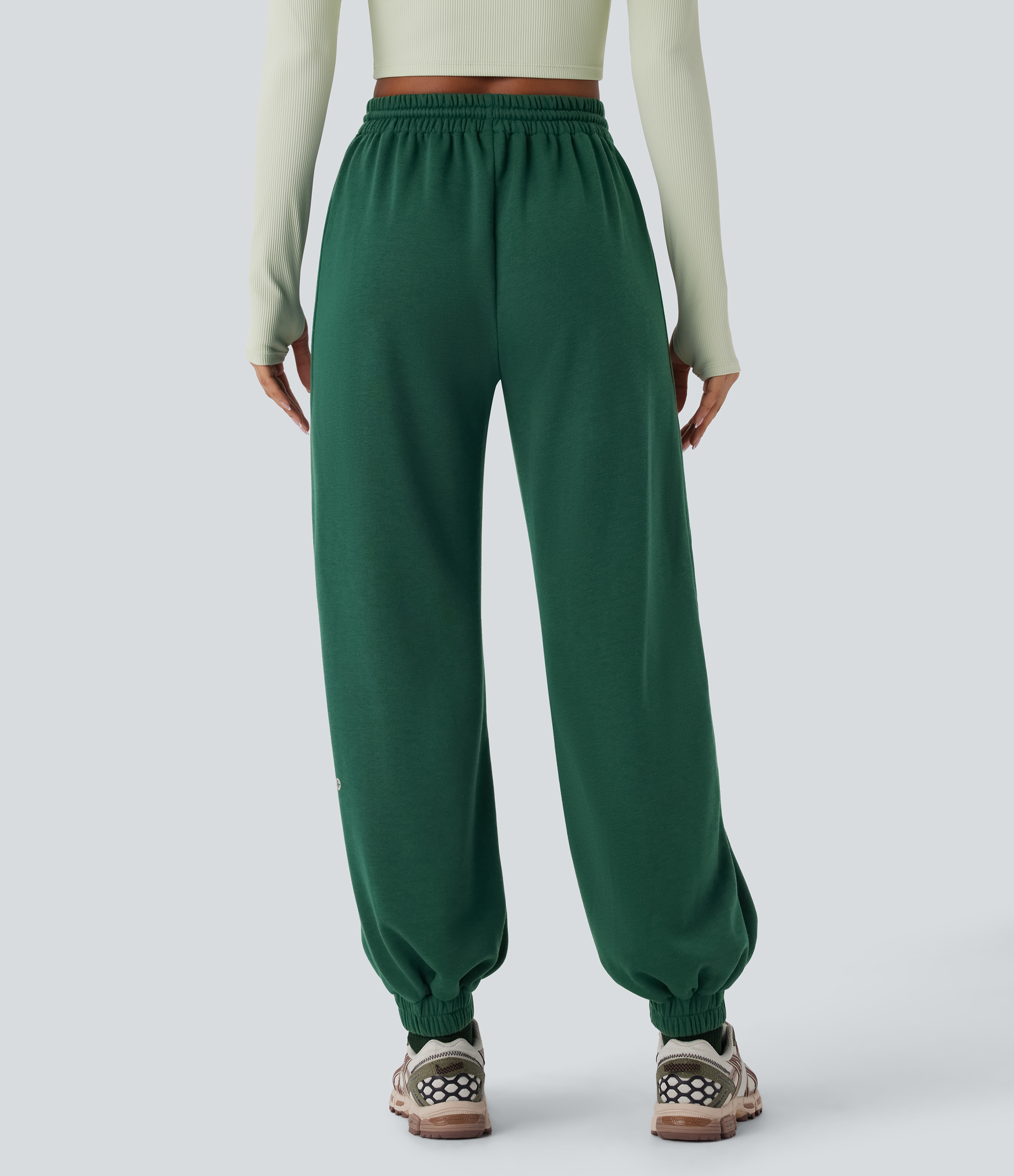 Halara High Waisted Drawstring Side Pocket Running Joggers  - Posy Green - L(regular) 