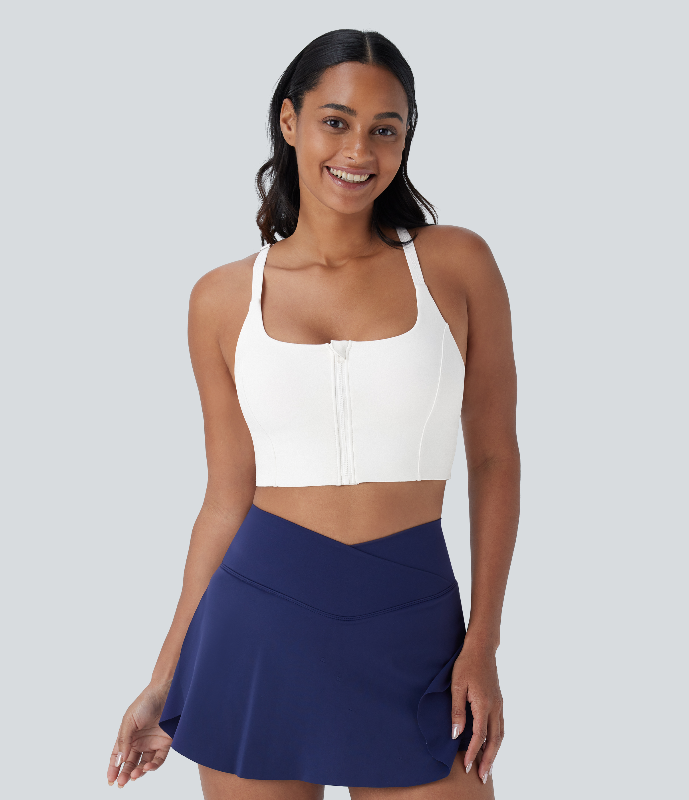 Halara Softlyzeroв„ў Low Support Backless Crisscross Adjustable Strap Zipper Yoga Sports Bra-UPF50+  - White - L push up bra strapless bra 