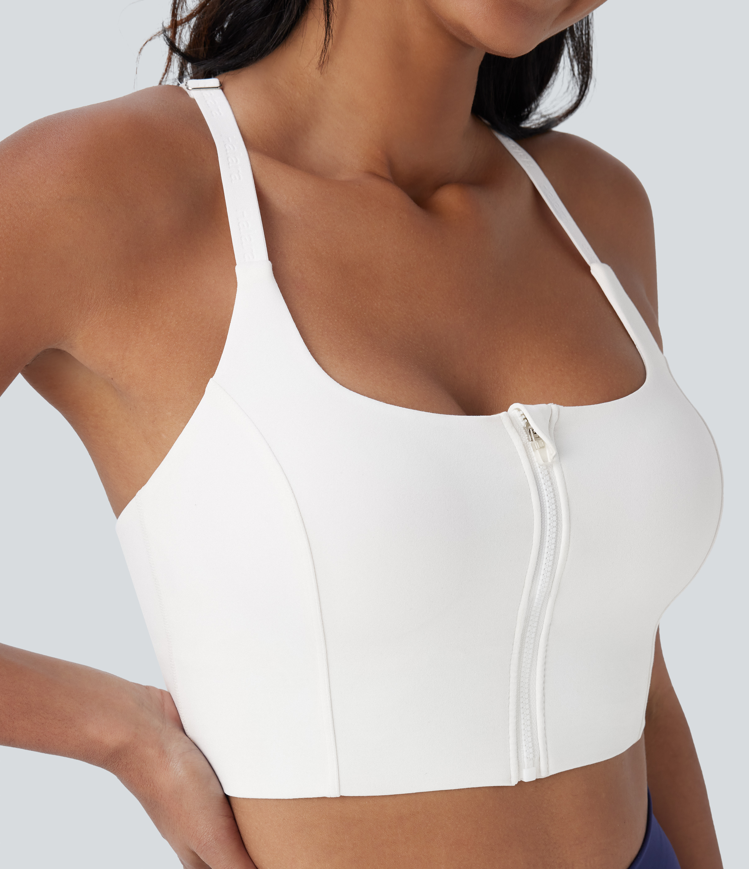 Halara Softlyzeroв„ў Low Support Backless Crisscross Adjustable Strap Zipper Yoga Sports Bra-UPF50+  - White - L push up bra strapless bra 