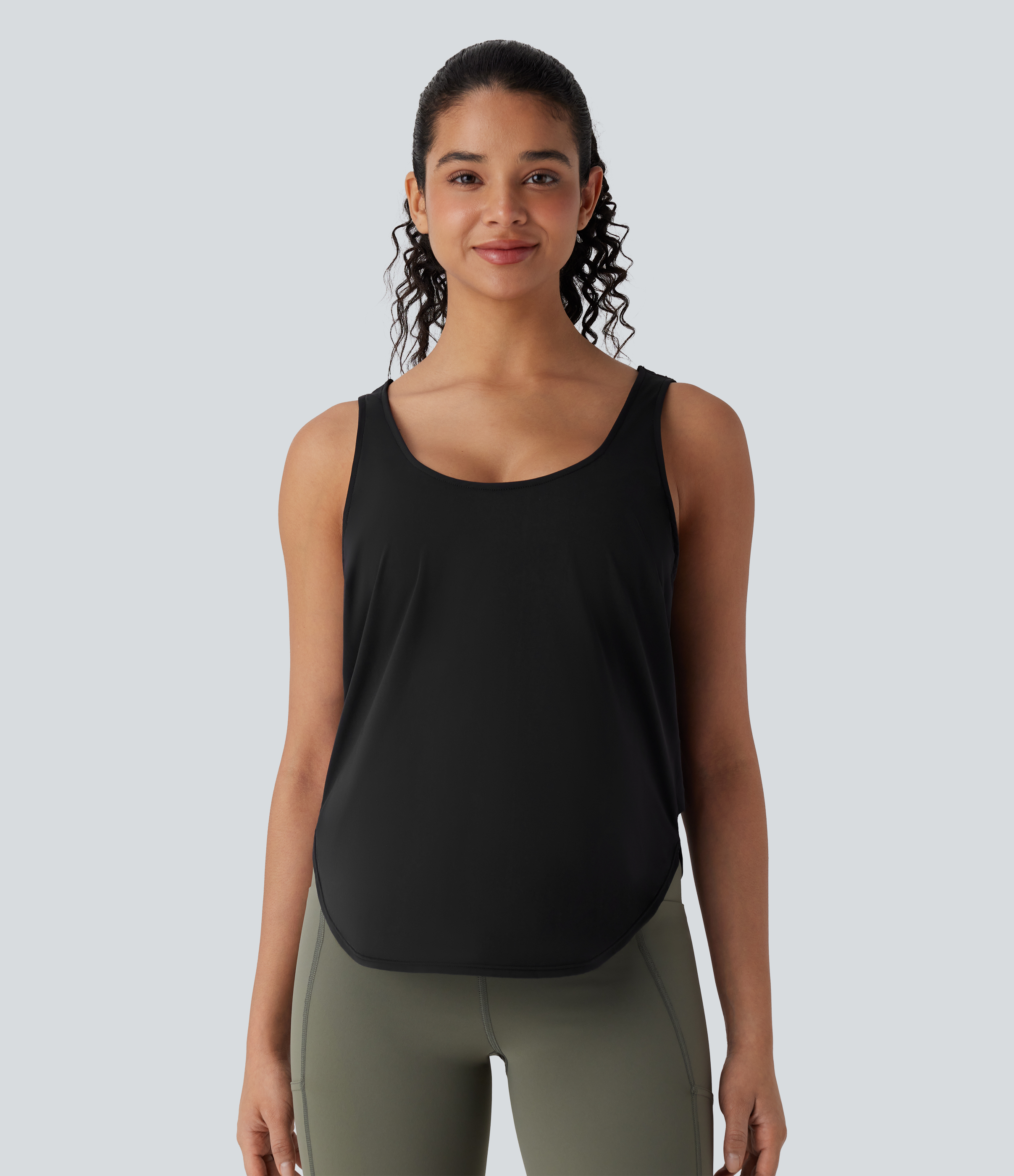 Black Contrast Mesh Curved Hem InstantCool Quick Dry Running Tank Top / 2