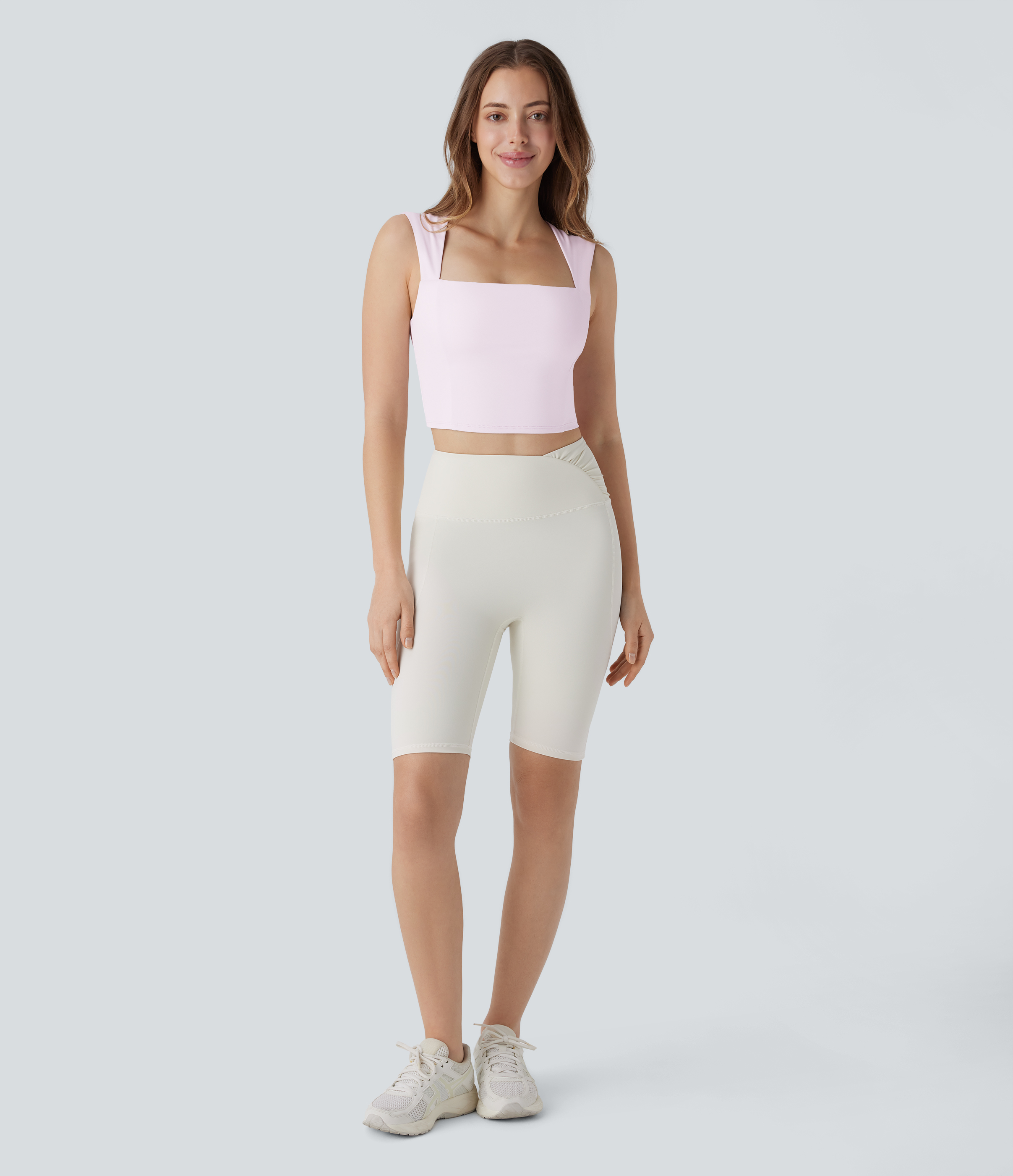 Halara Softlyzeroв„ў Airy Square Neck Cropped Cool Touch Pickleball Tank Top-UPF50+ Tank Top - Chiffon White - S golf tops halter top 