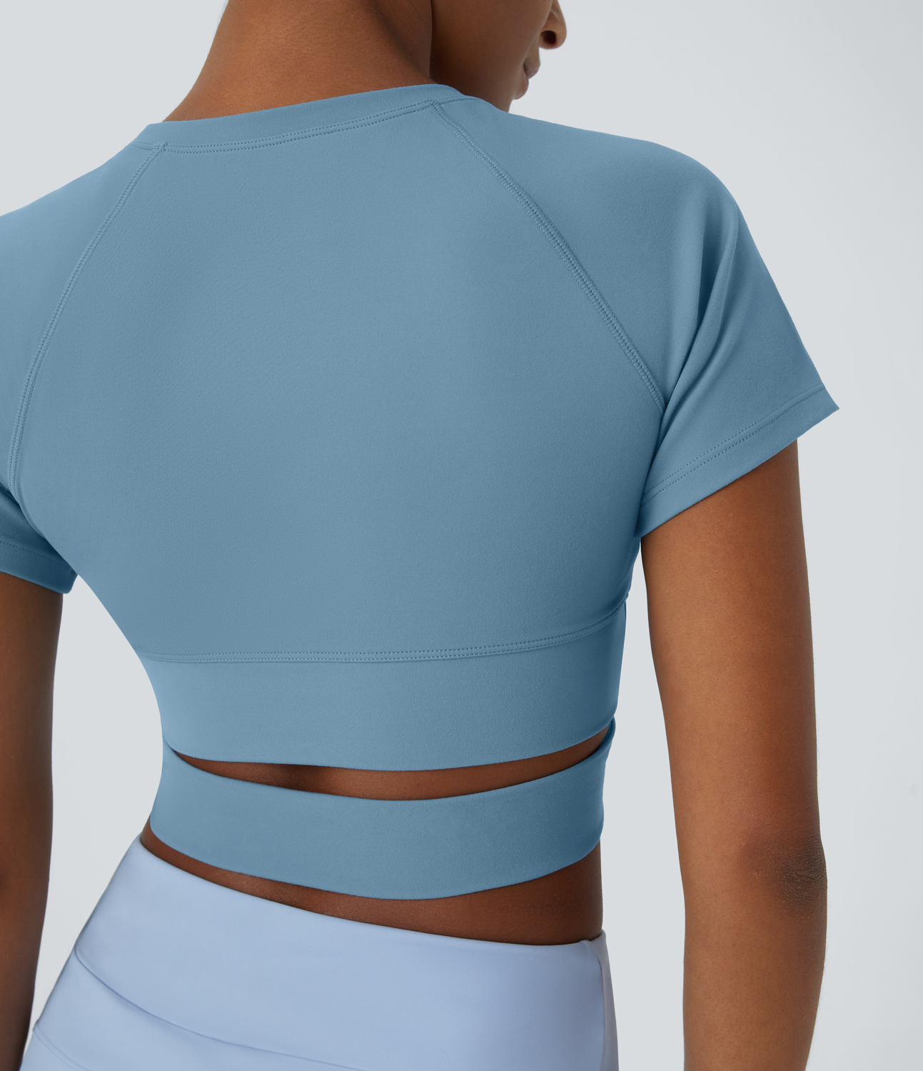 Halara Softlyzeroв„ў Plush Crossover Hem Cut Out Cropped Sports Top  - Warm Mid Blue - XL 
