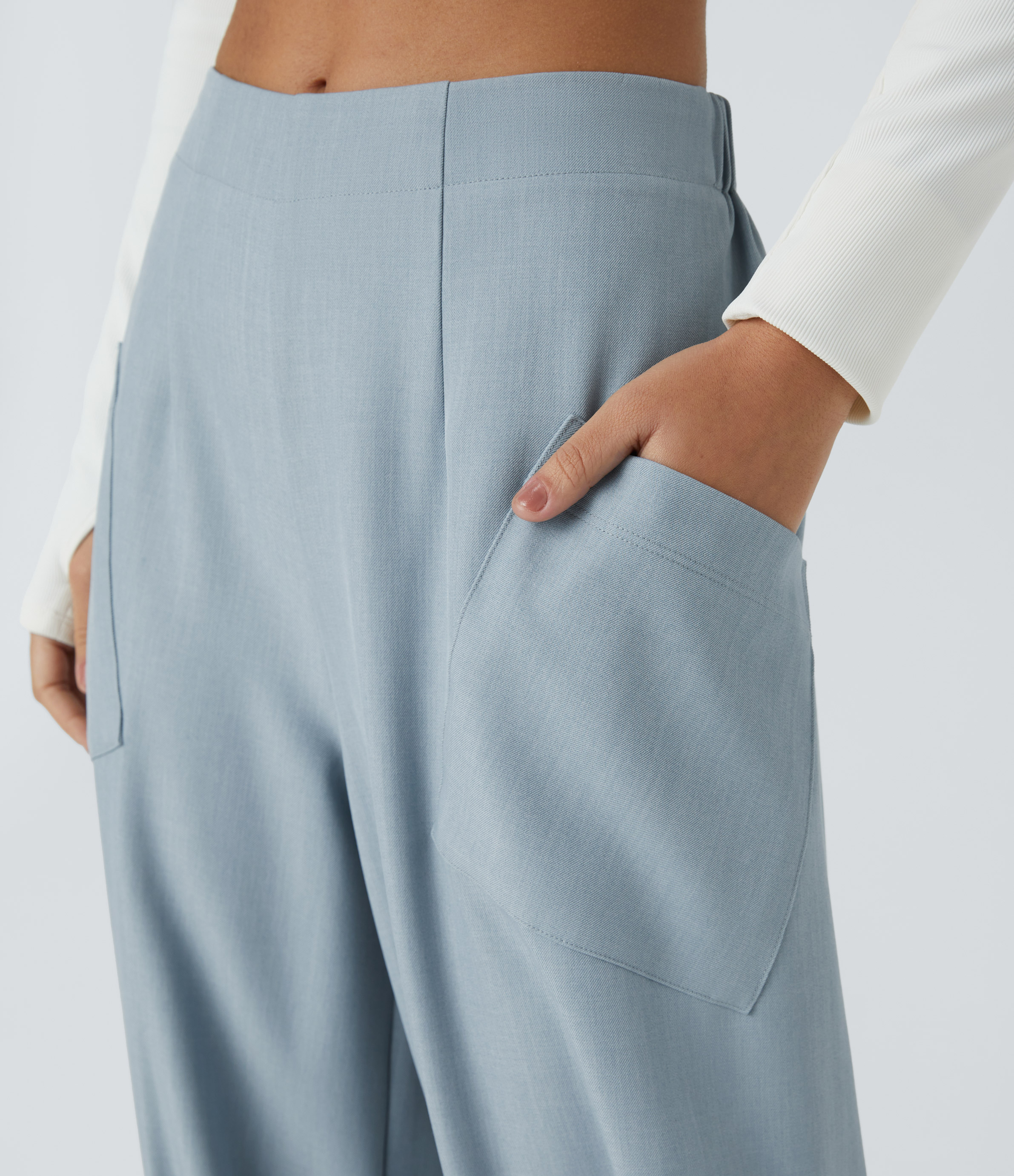 Halara Mid Rise Side Pocket Plicated Knot Casual Pants  - Celestial Blue - XL(regular) sweatpants jogger pants stacked sweatpants 