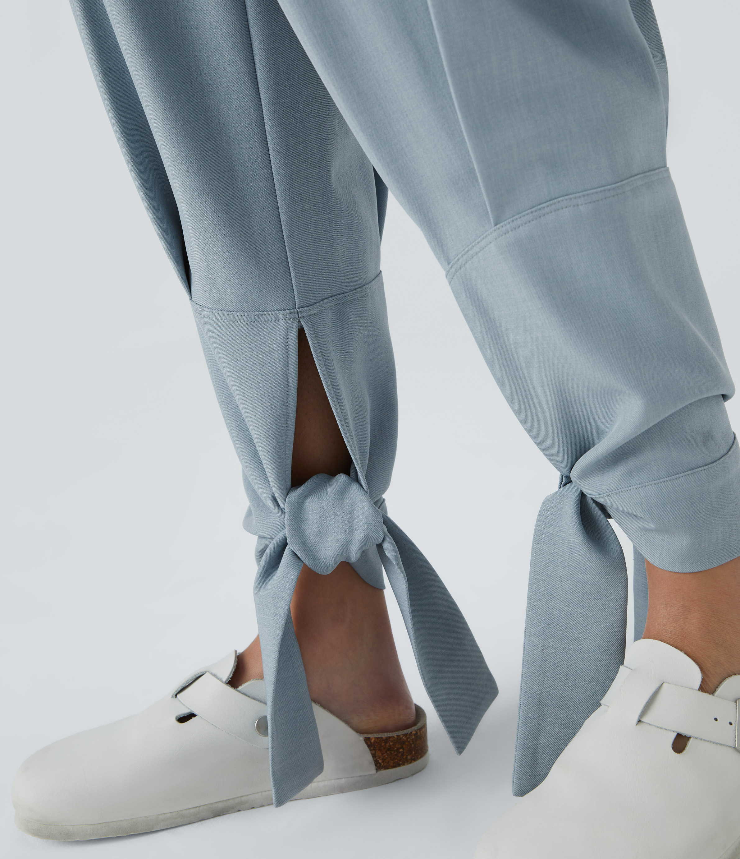 Halara Mid Rise Side Pocket Plicated Knot Casual Pants  - Celestial Blue - XL(regular) sweatpants jogger pants stacked sweatpants 
