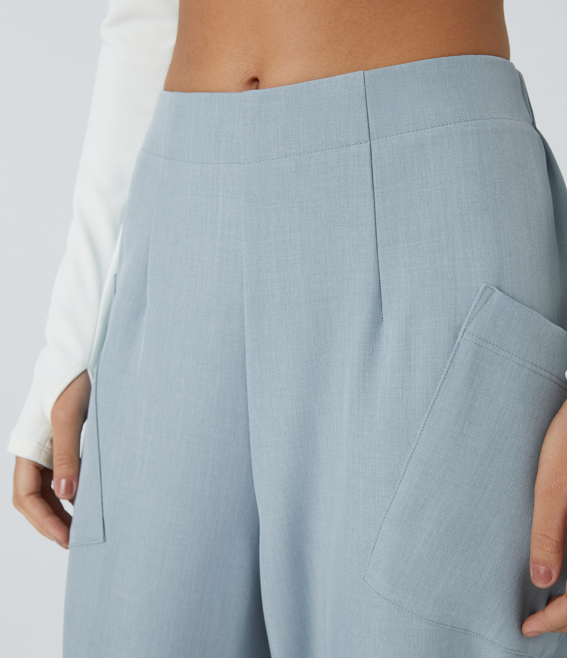 Halara Mid Rise Side Pocket Plicated Knot Casual Pants  - Celestial Blue - XL(regular) sweatpants jogger pants stacked sweatpants 