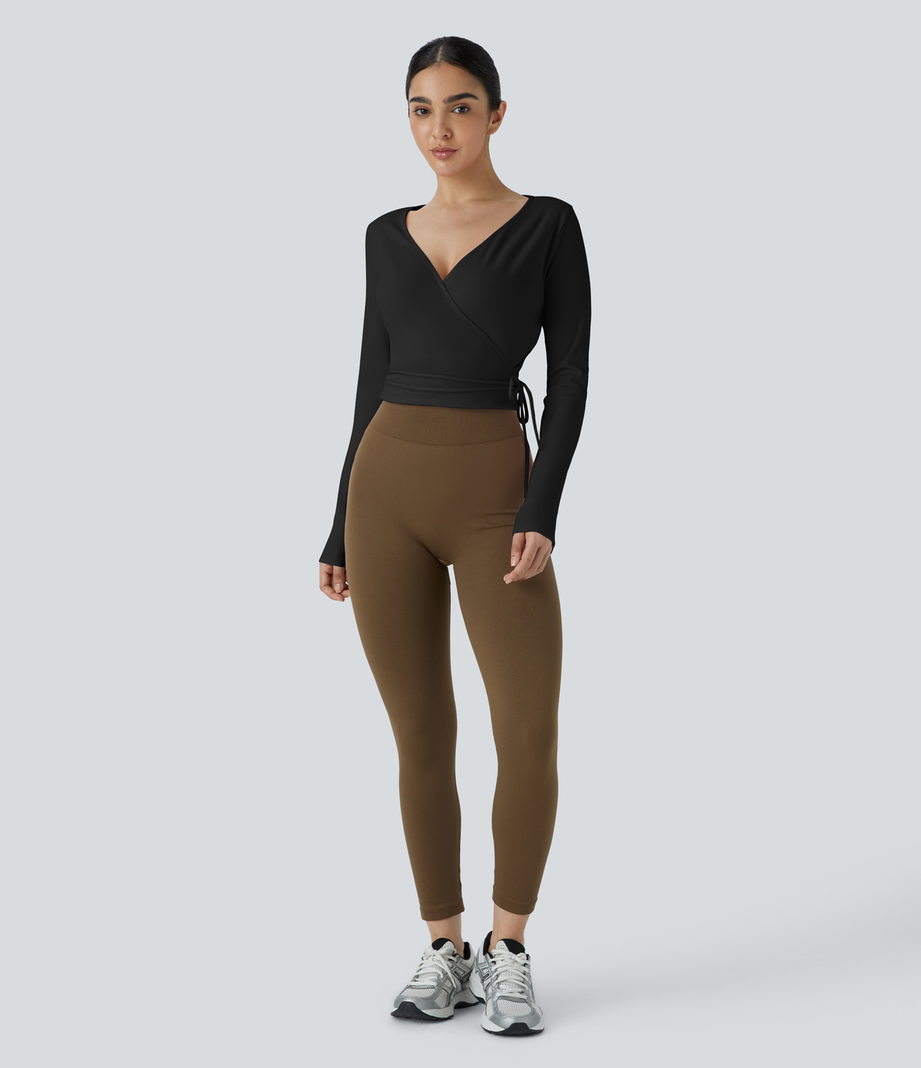 Halara Softlyzeroв„ў Plush V Neck Tie Side Long Sleeve Yoga Sports Top  - Black - L 