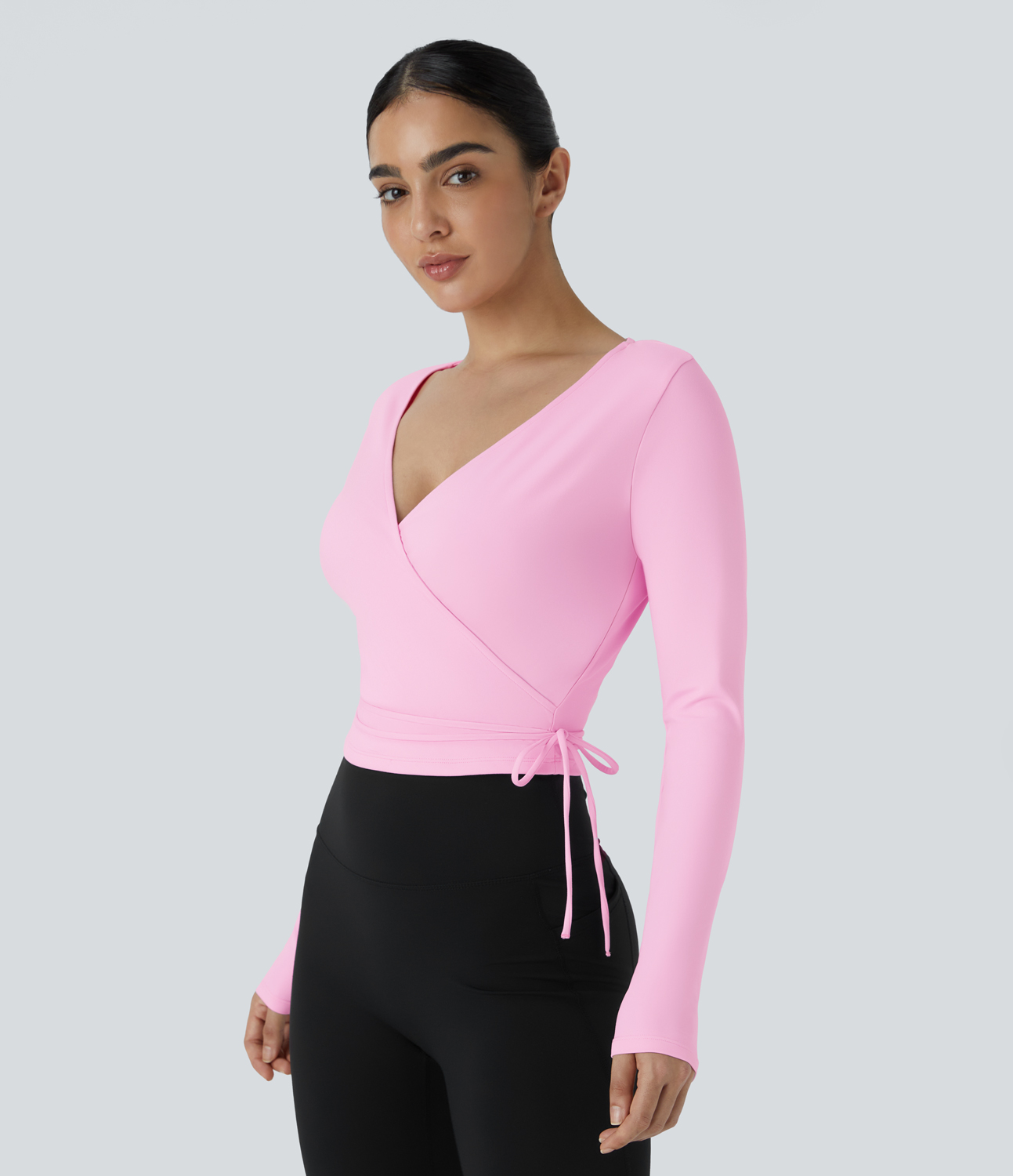 Halara Softlyzeroв„ў Plush V Neck Tie Side Long Sleeve Yoga Sports Top  - Nosegay - XL 