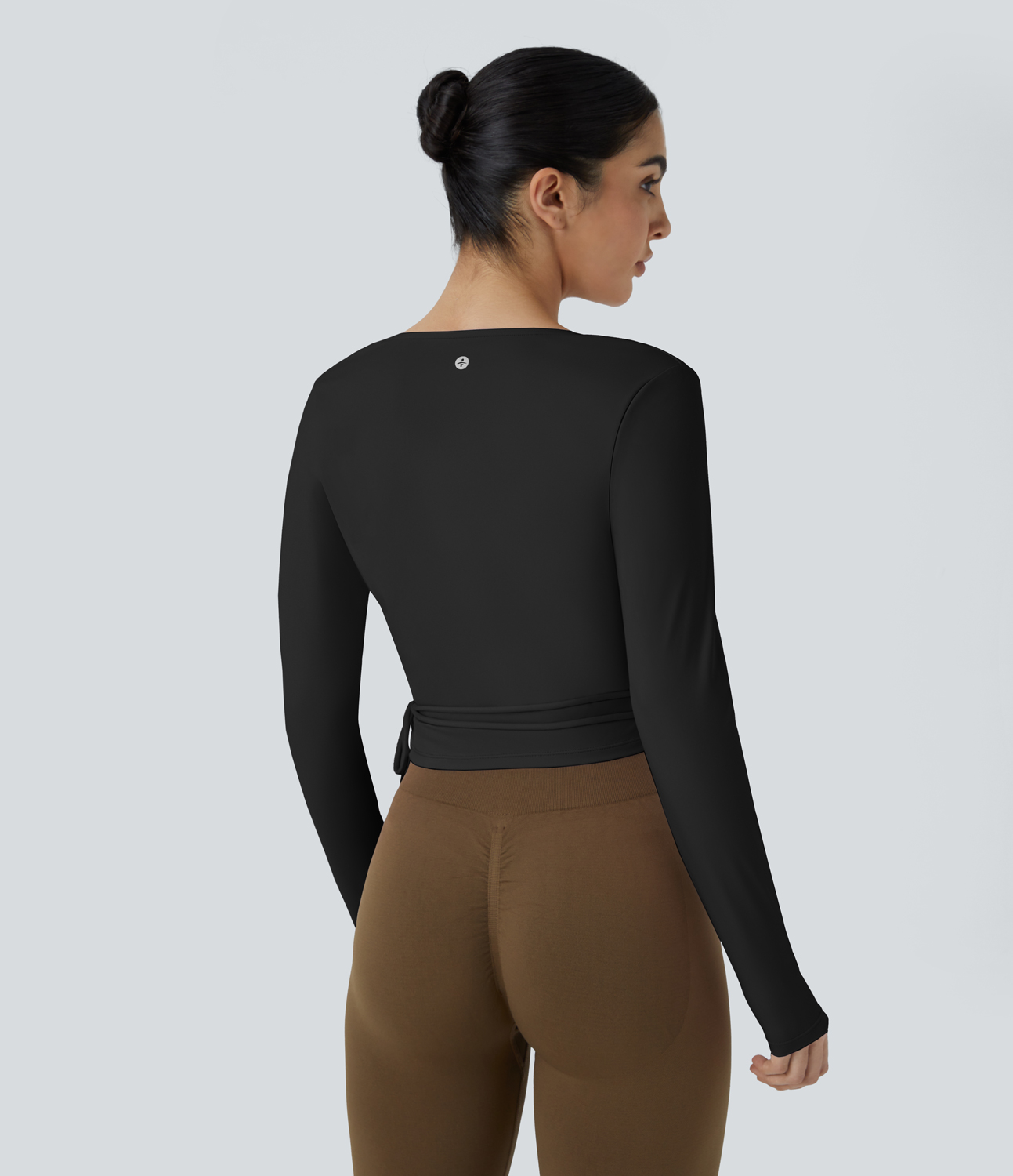 Halara Softlyzeroв„ў Plush V Neck Tie Side Long Sleeve Yoga Sports Top  - Black - L 