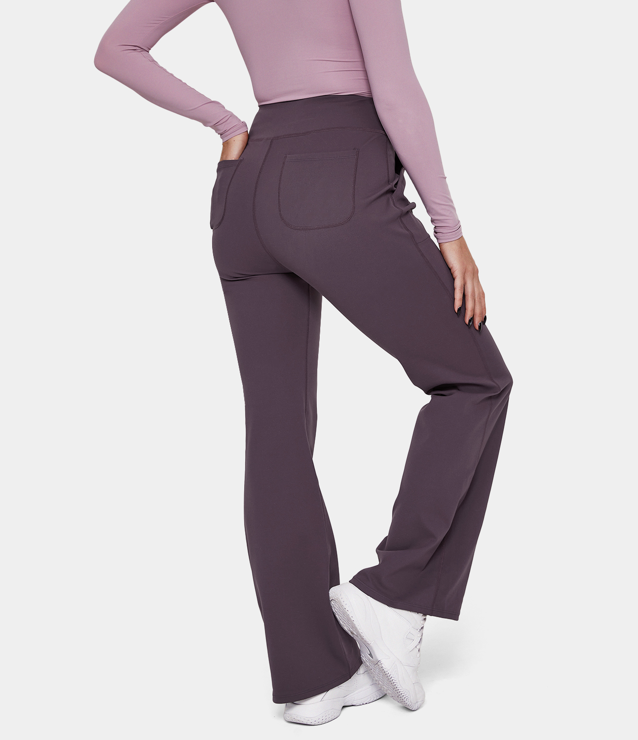 Women's High Waisted Side Pocket Plain Flare Leggings HALARA