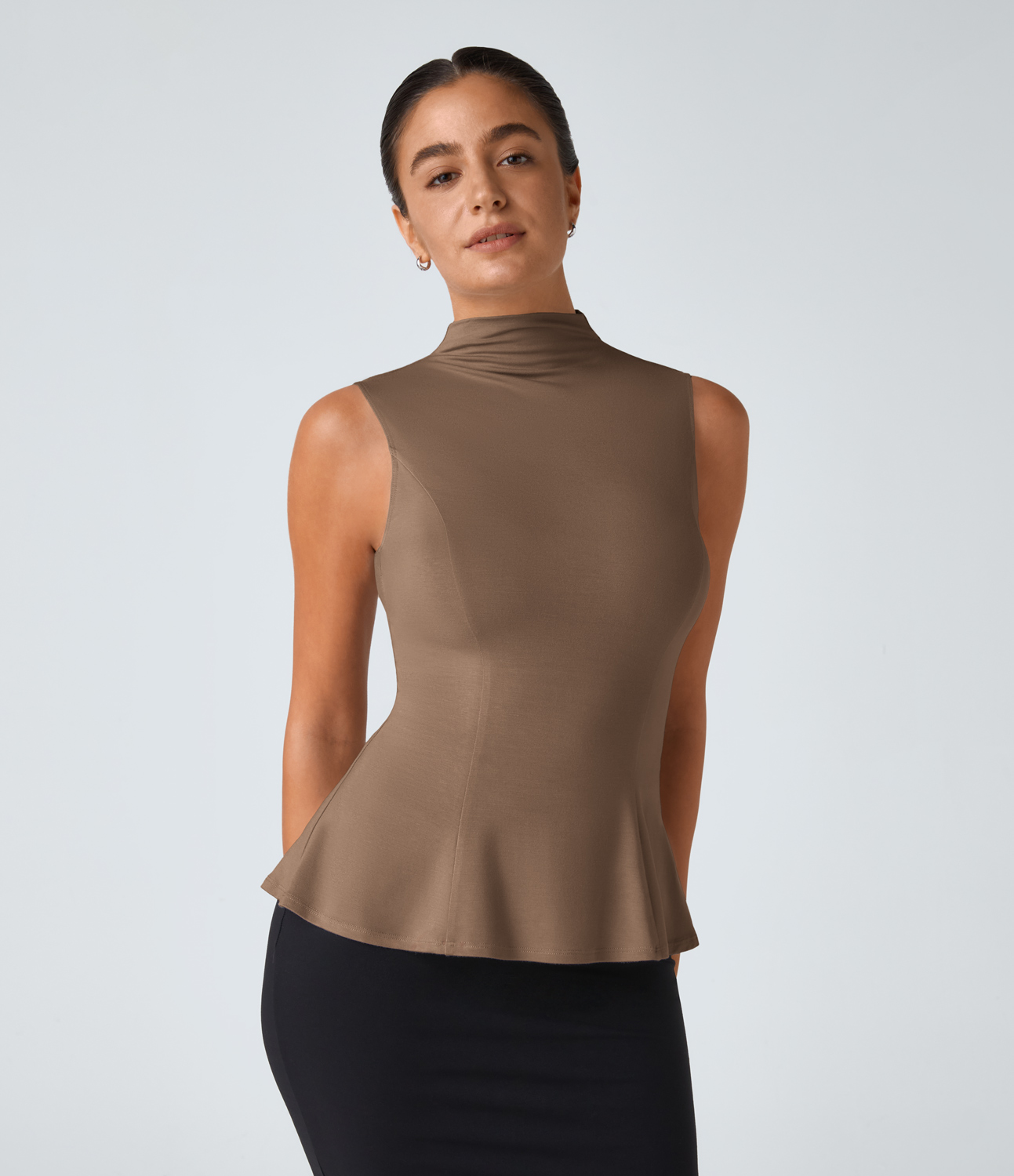 

Halara Funnel Neck Peplum Casual Tank Top Tank Top - Camellia Brown -  golf tops halter top tunic tops sleeveless tops backless top