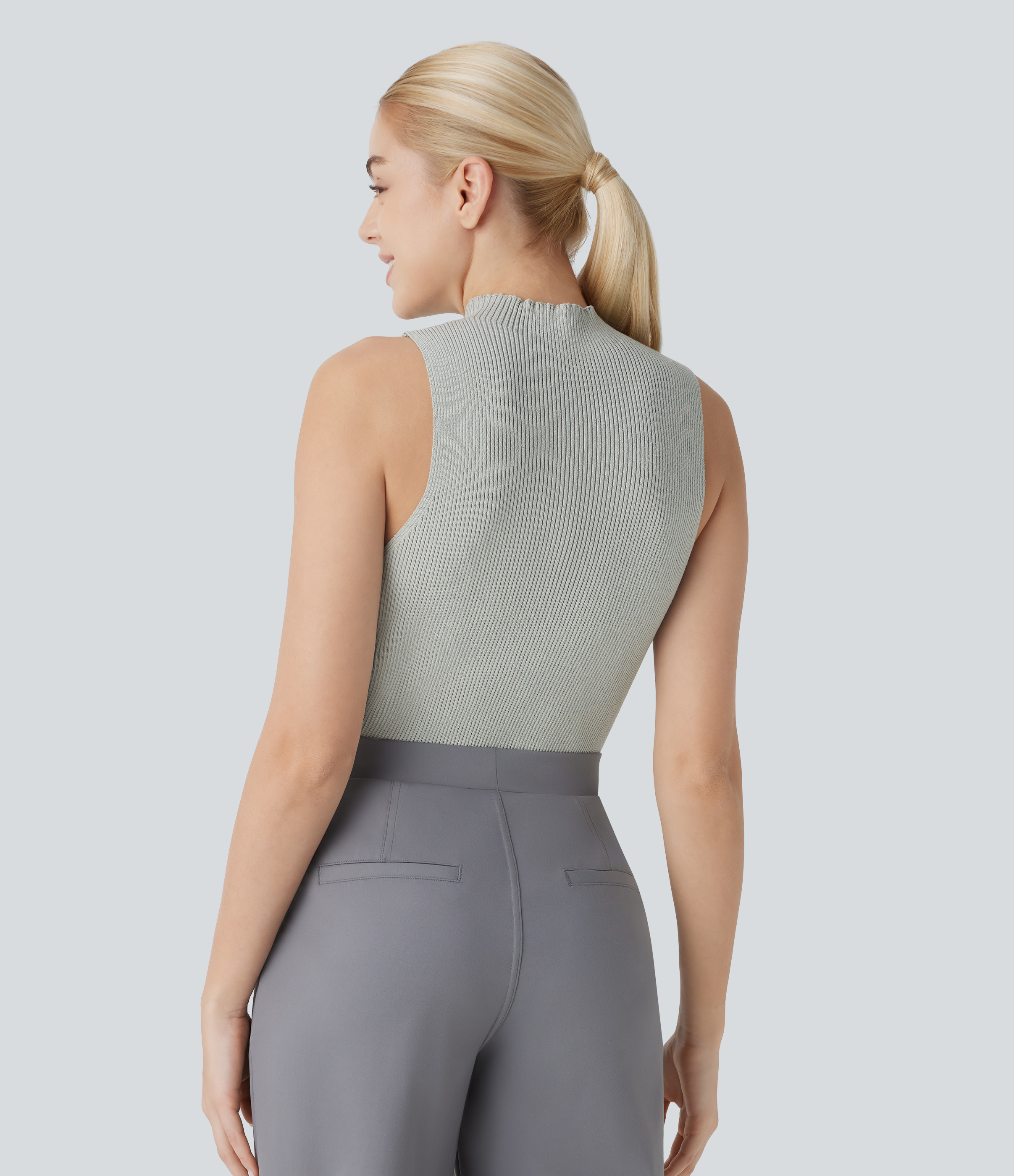 Halara Mock Neck Sleeveless Work Sweater  - Aloof Grey - S 