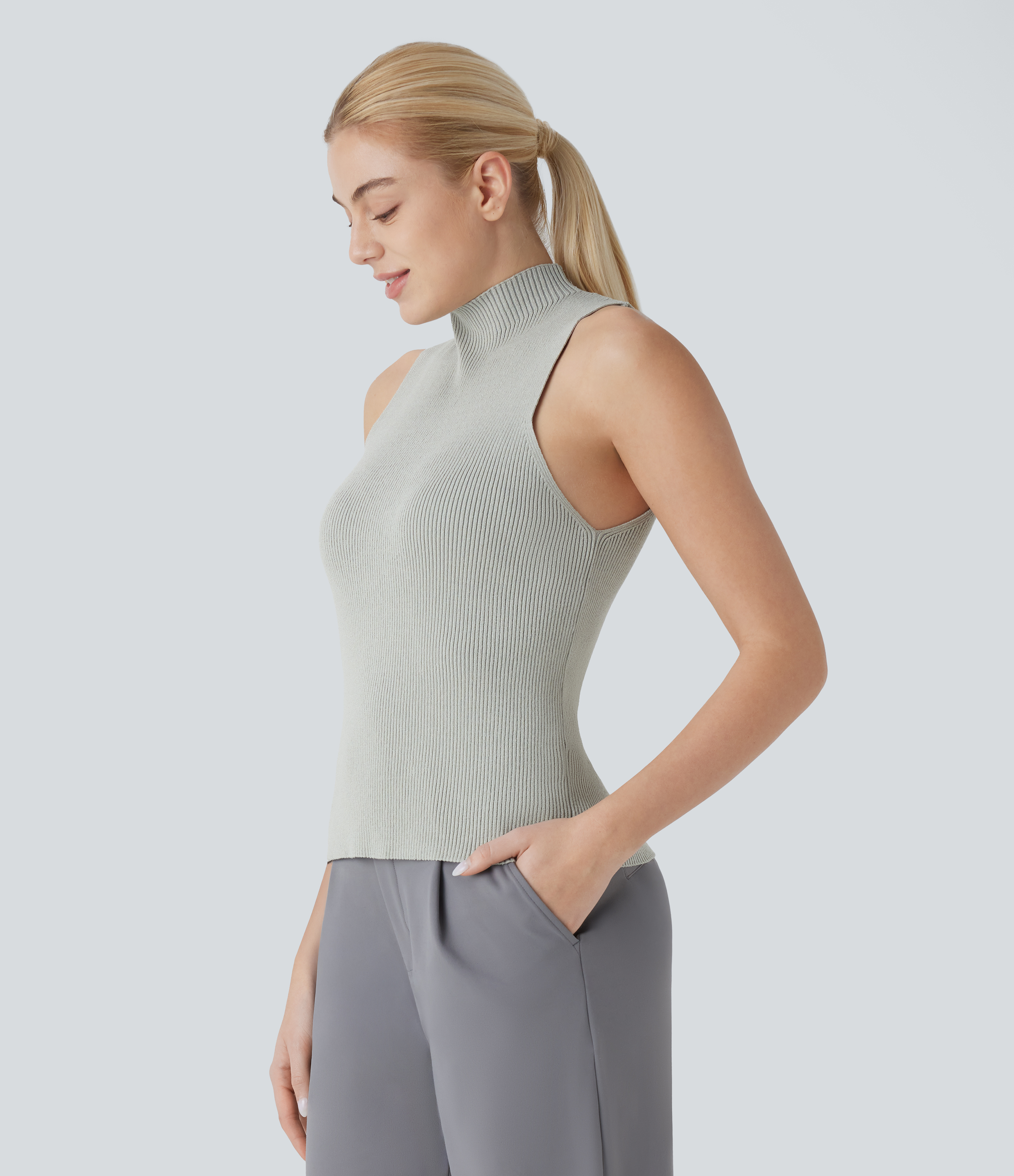 Halara Mock Neck Sleeveless Work Sweater  - Aloof Grey - S 