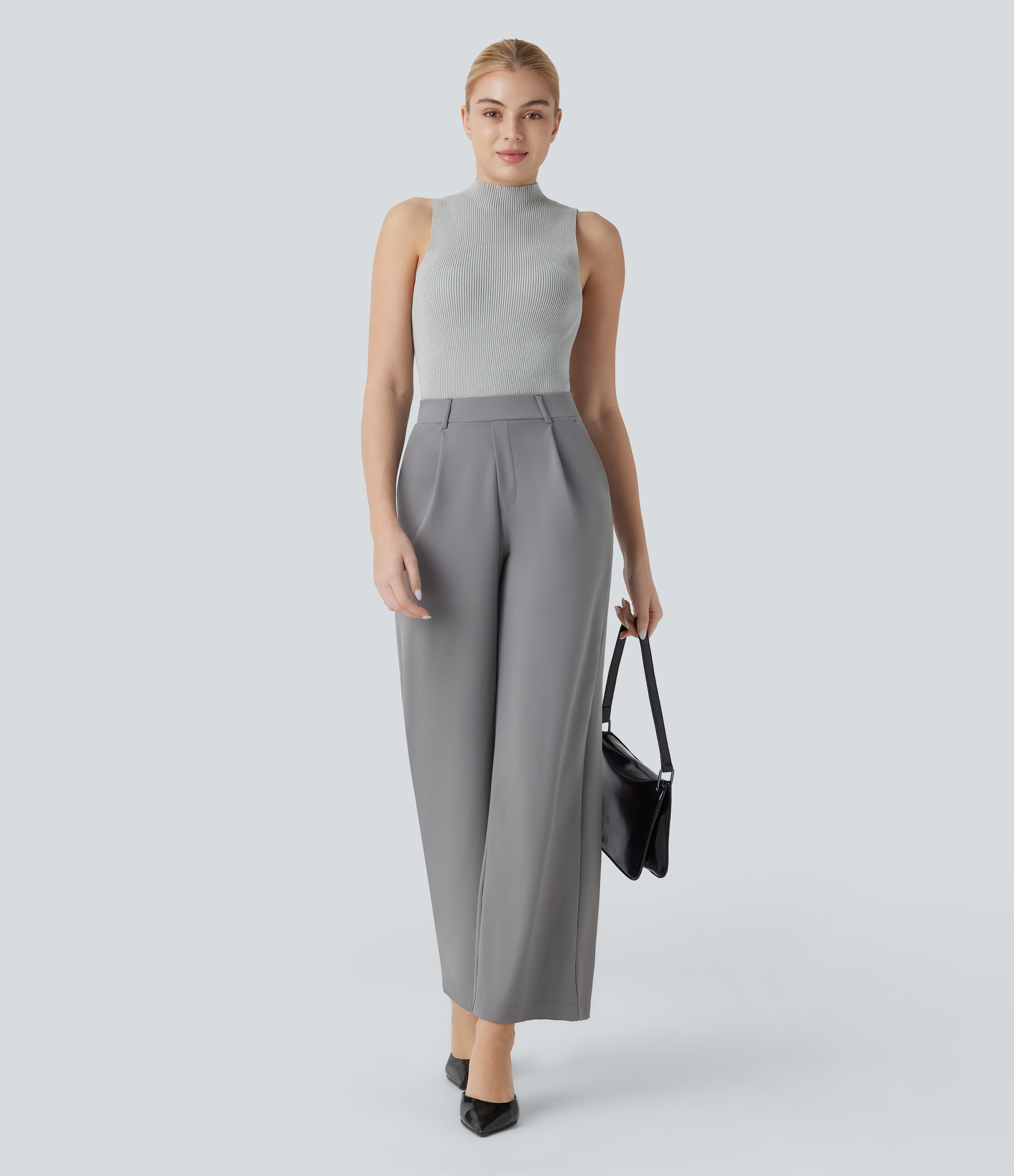 Halara Mock Neck Sleeveless Work Sweater  - Aloof Grey - S 