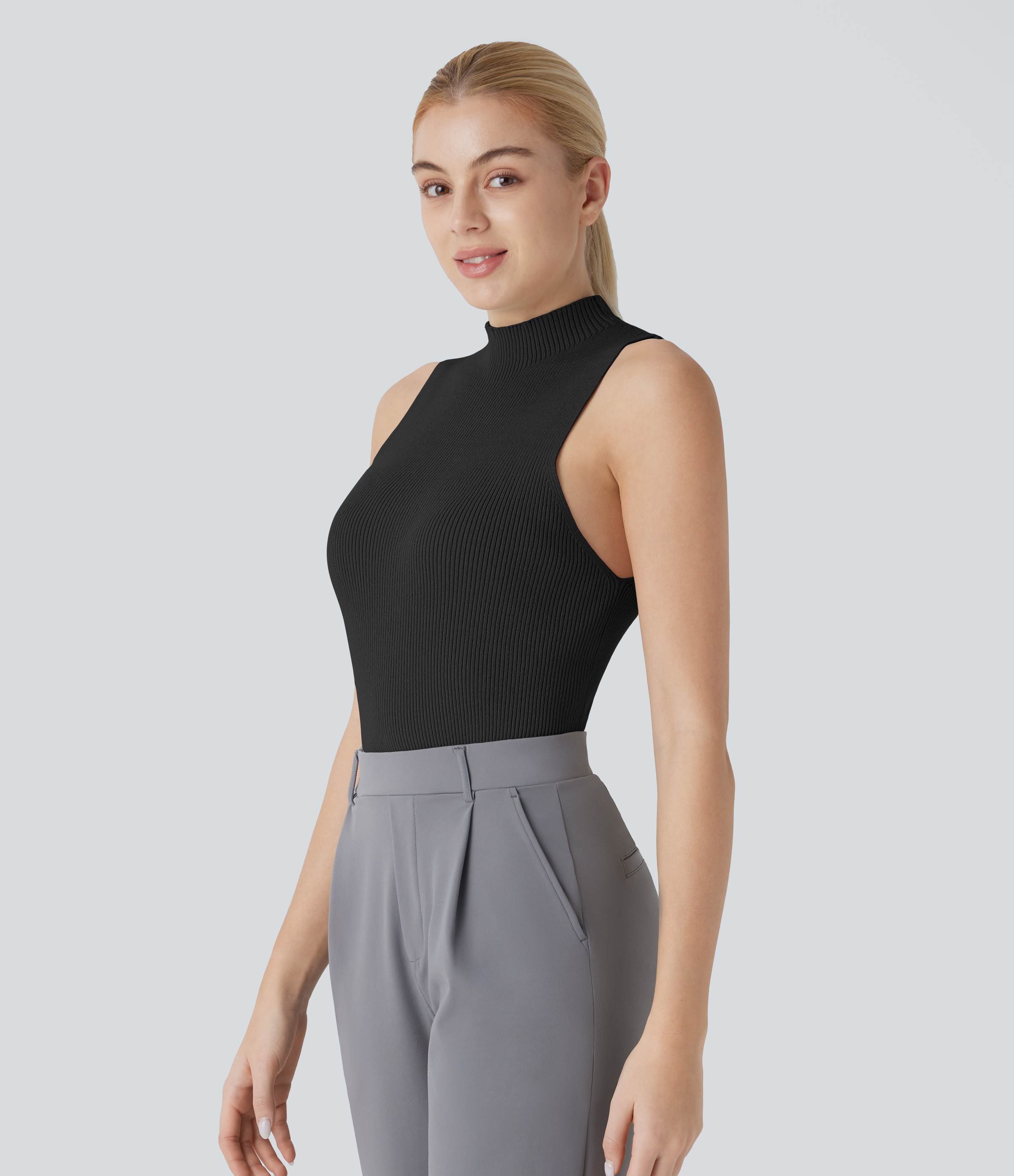 Halara Mock Neck Sleeveless Work Sweater  - Black - XL 