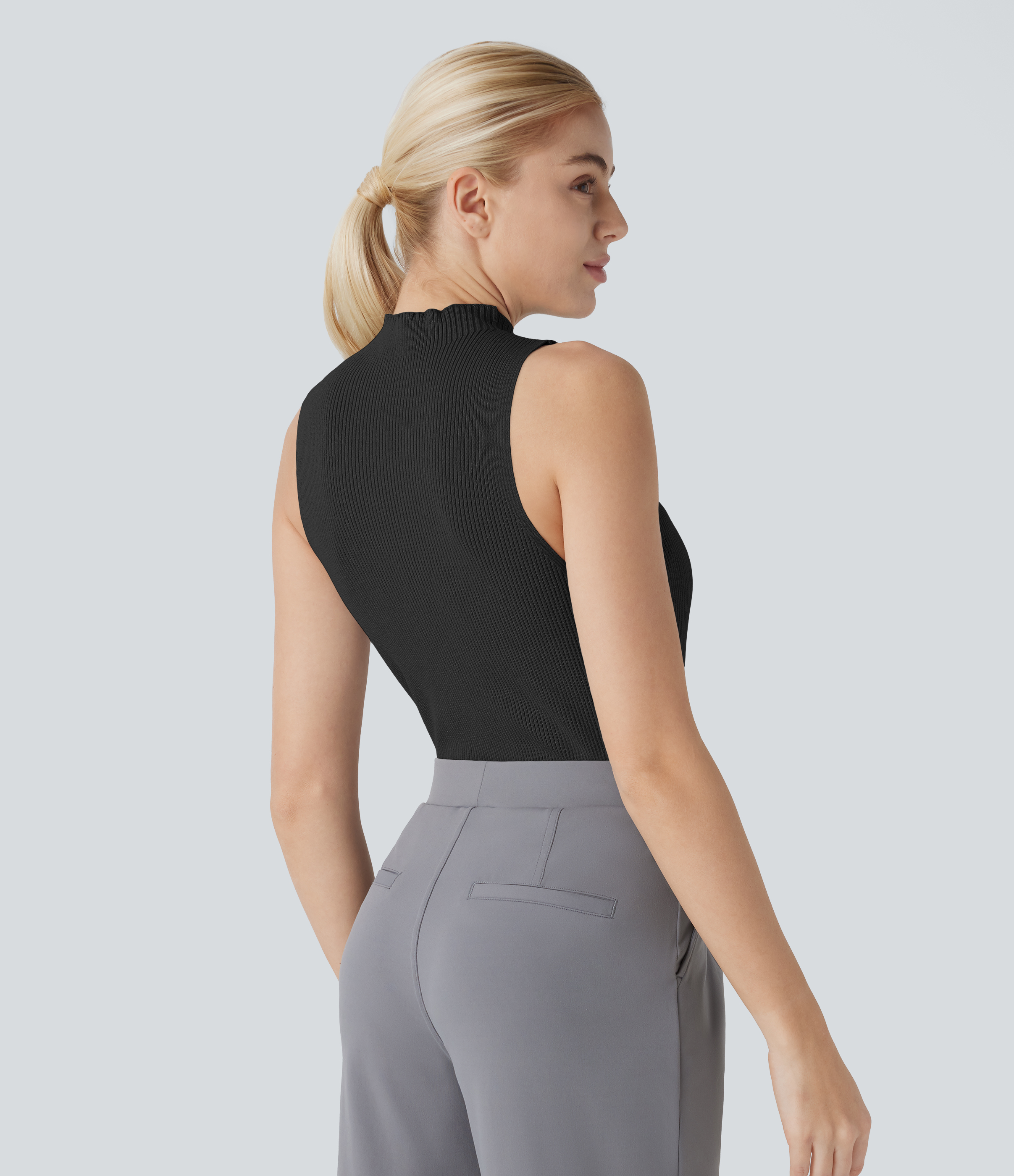 Halara Mock Neck Sleeveless Work Sweater  - Black - XL 