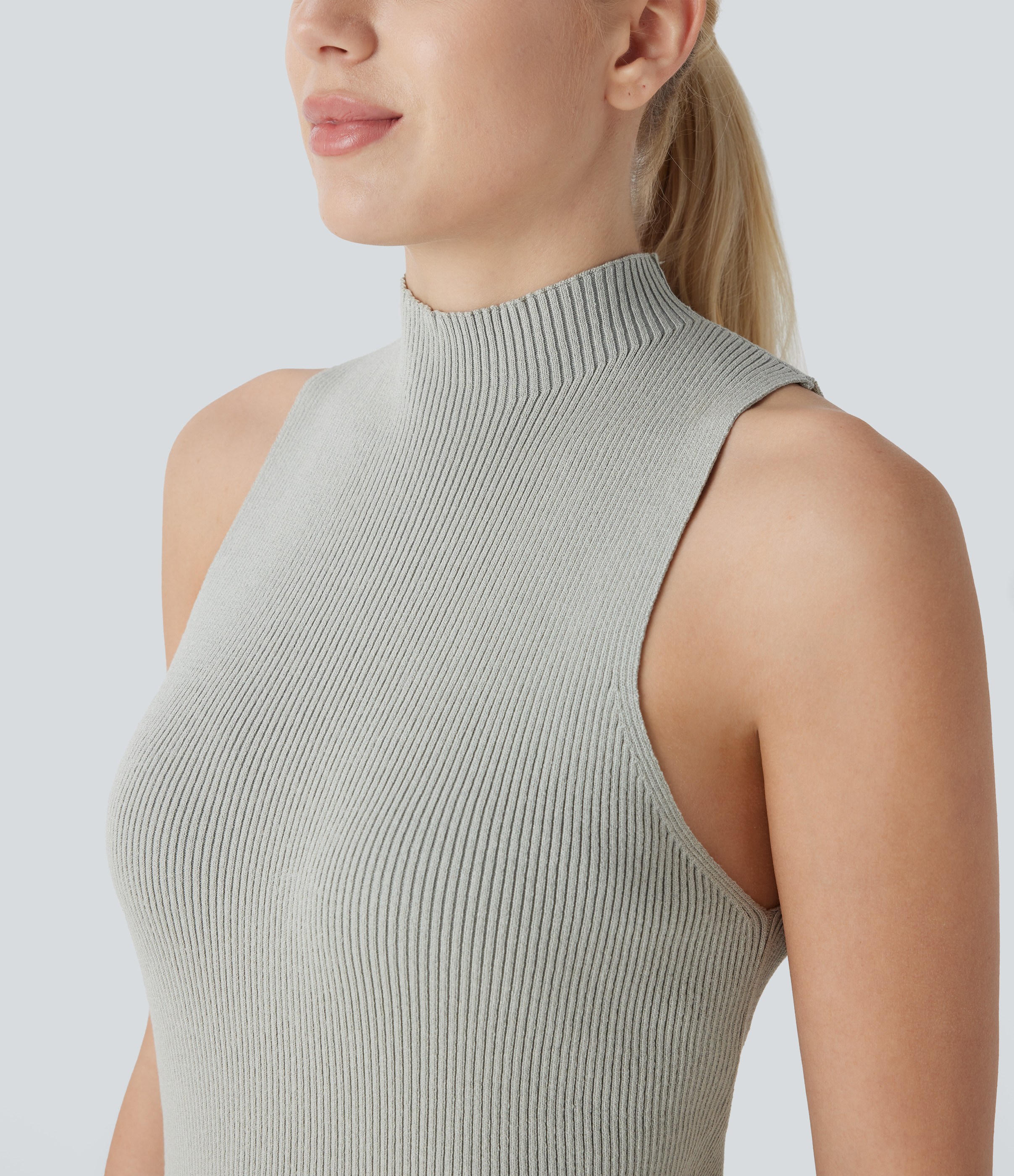 Halara Mock Neck Sleeveless Work Sweater  - Aloof Grey - S 