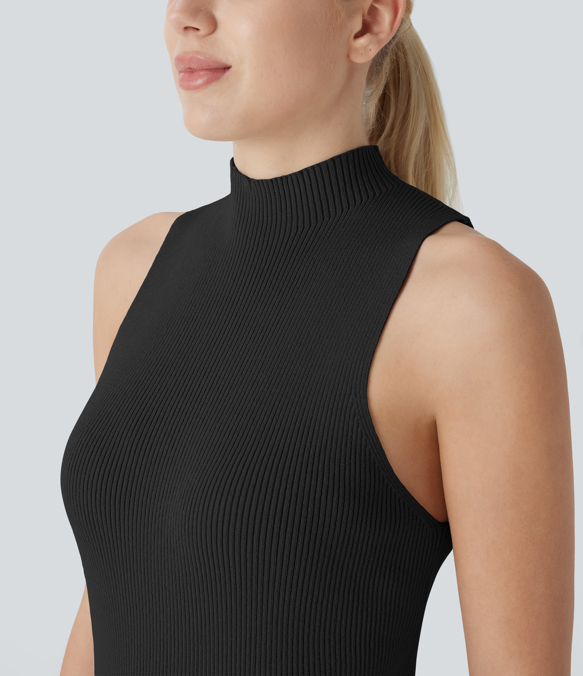 Halara Mock Neck Sleeveless Work Sweater  - Black - XL 