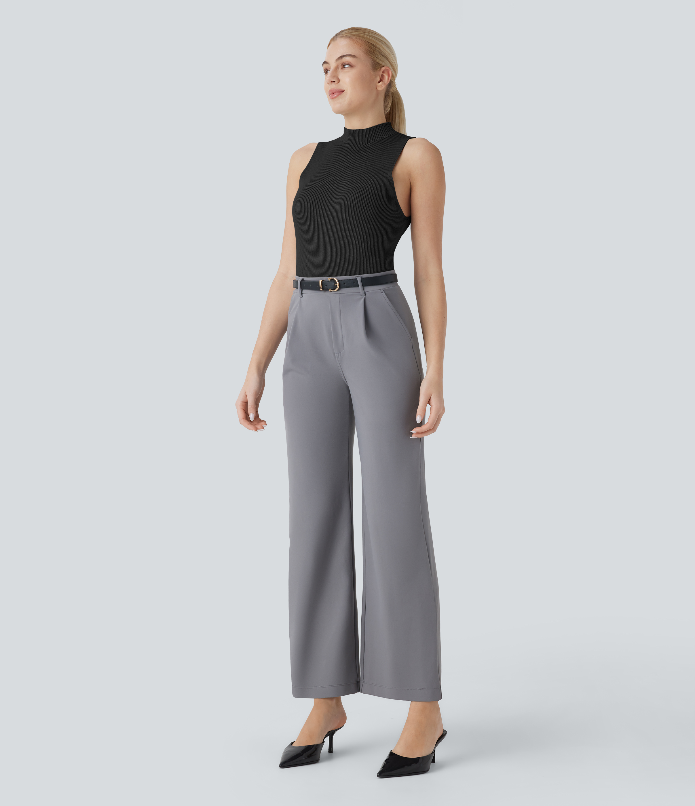 Halara Mock Neck Sleeveless Work Sweater  - Black - XL 
