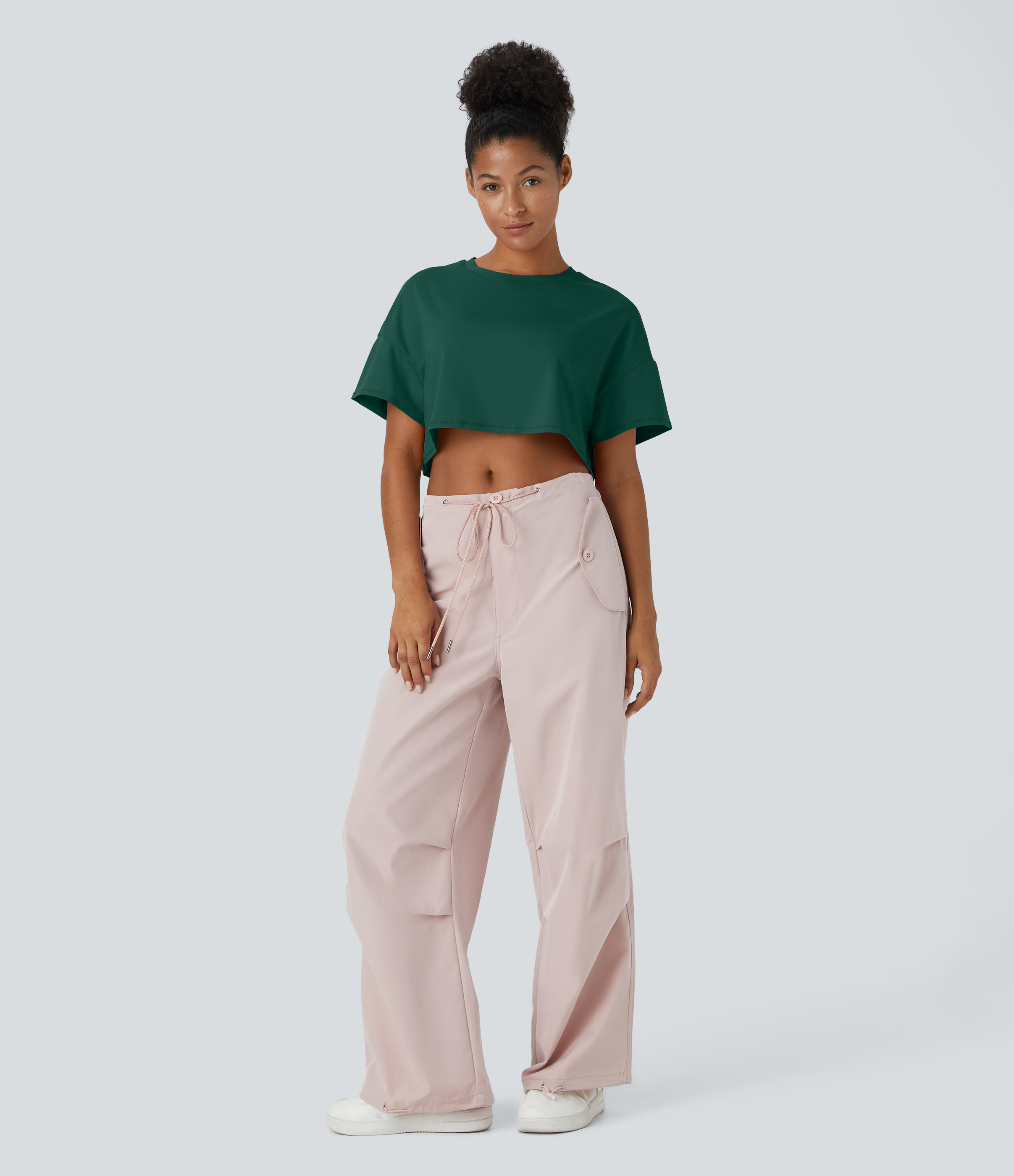 Halara Short Sleeve Cropped Loose Dance Sports Top  - Rain Forest - XS 