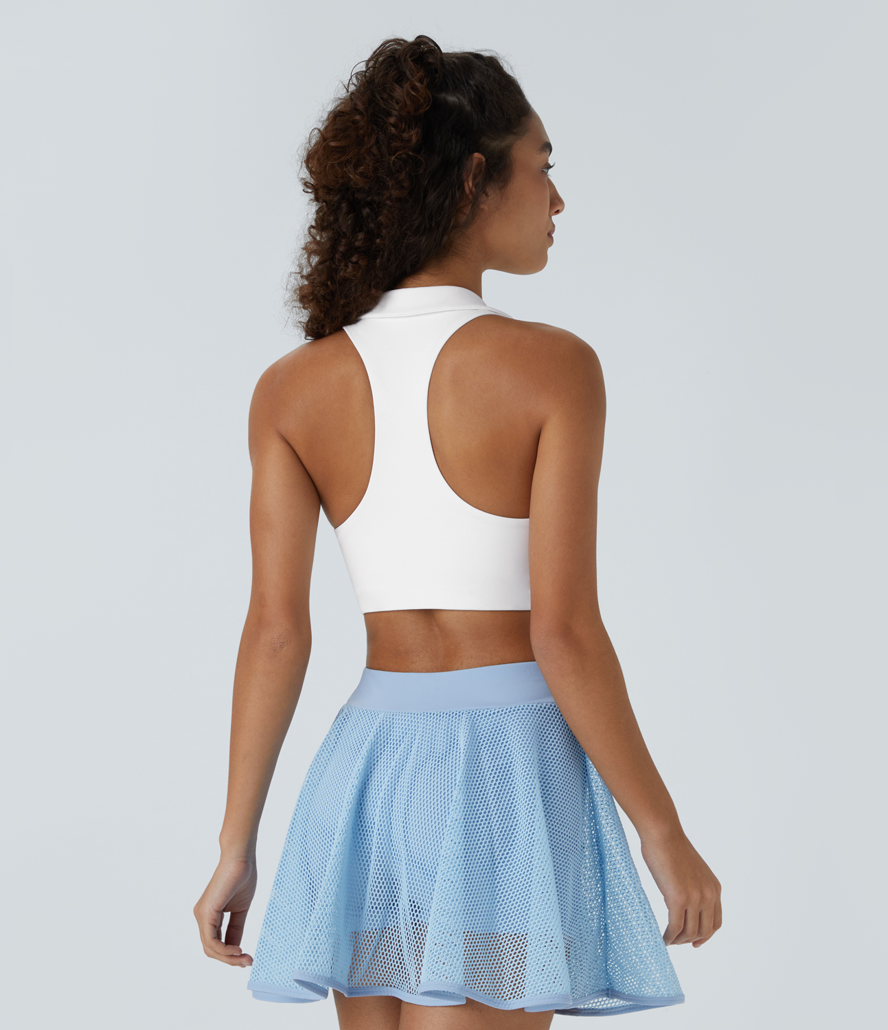 Halara Softlyzeroв„ў Airy Collared Racerback Cool Touch Cropped Tennis Tank Top Tank Top - White - L golf tops halter top tunic tops 