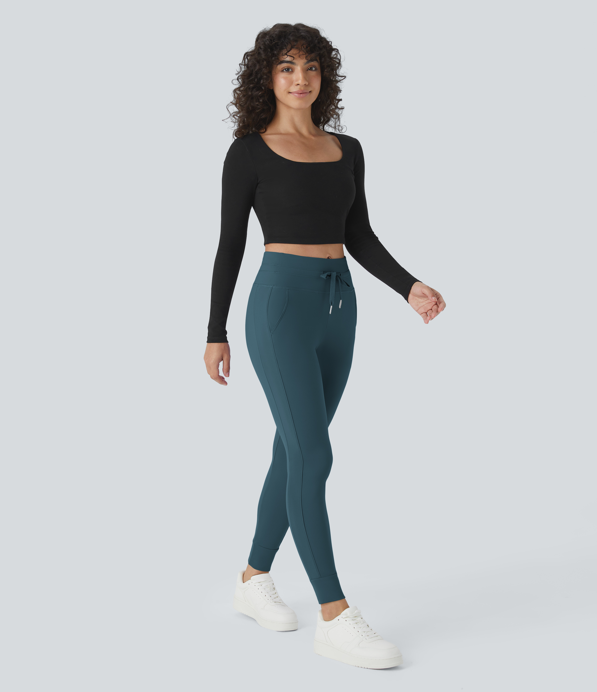 Halara Cloudfulв„ў Air Fabric High Waisted Drawstring Side Pocket Plain Cool Touch Full Length Joggers  - Ink Green - XL(regular) 
