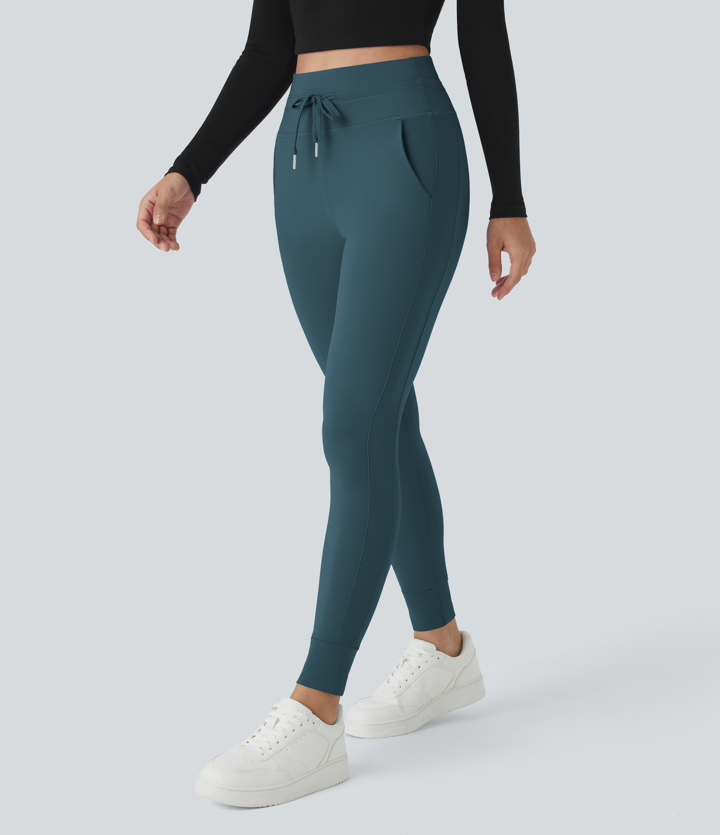 Halara Cloudfulв„ў Air Fabric High Waisted Drawstring Side Pocket Plain Cool Touch Full Length Joggers  - Ink Green - XL(regular) 