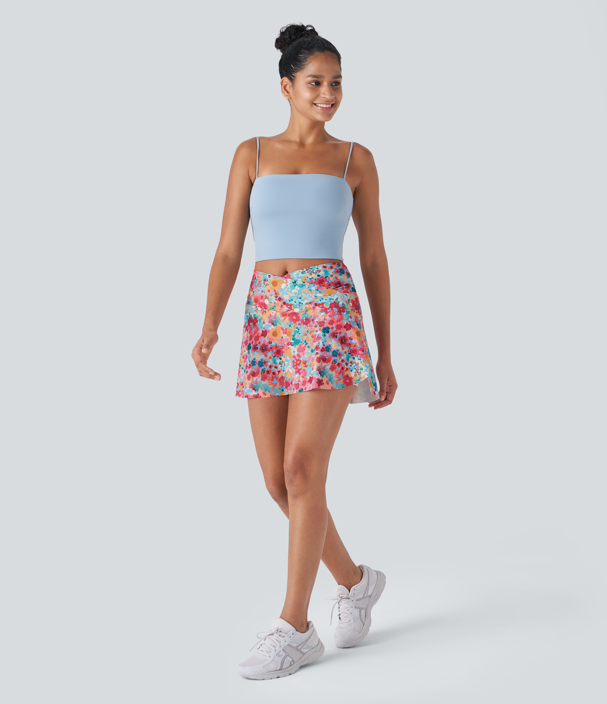 Halara Crossover 2-in-1 Side Pocket Floral Print Pickleball Skirt  - Watercolor Abstract Print - XL(regular) midi skirt a line skirt 
