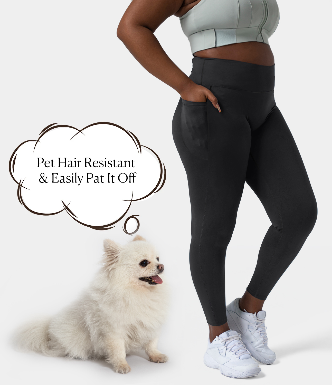 Patitoff Pet Hair Resistant High Waisted Side Pocket Plus Size Leggings