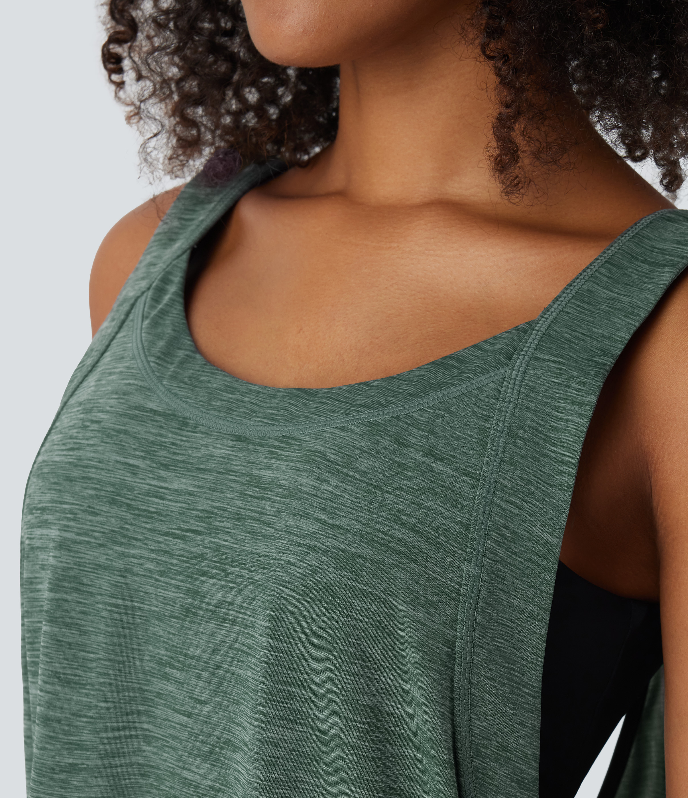 Halara Round Neck Backless Crisscross Side Split Running Tank Top Tank Top - Green Texture - S golf tops halter top tunic tops 