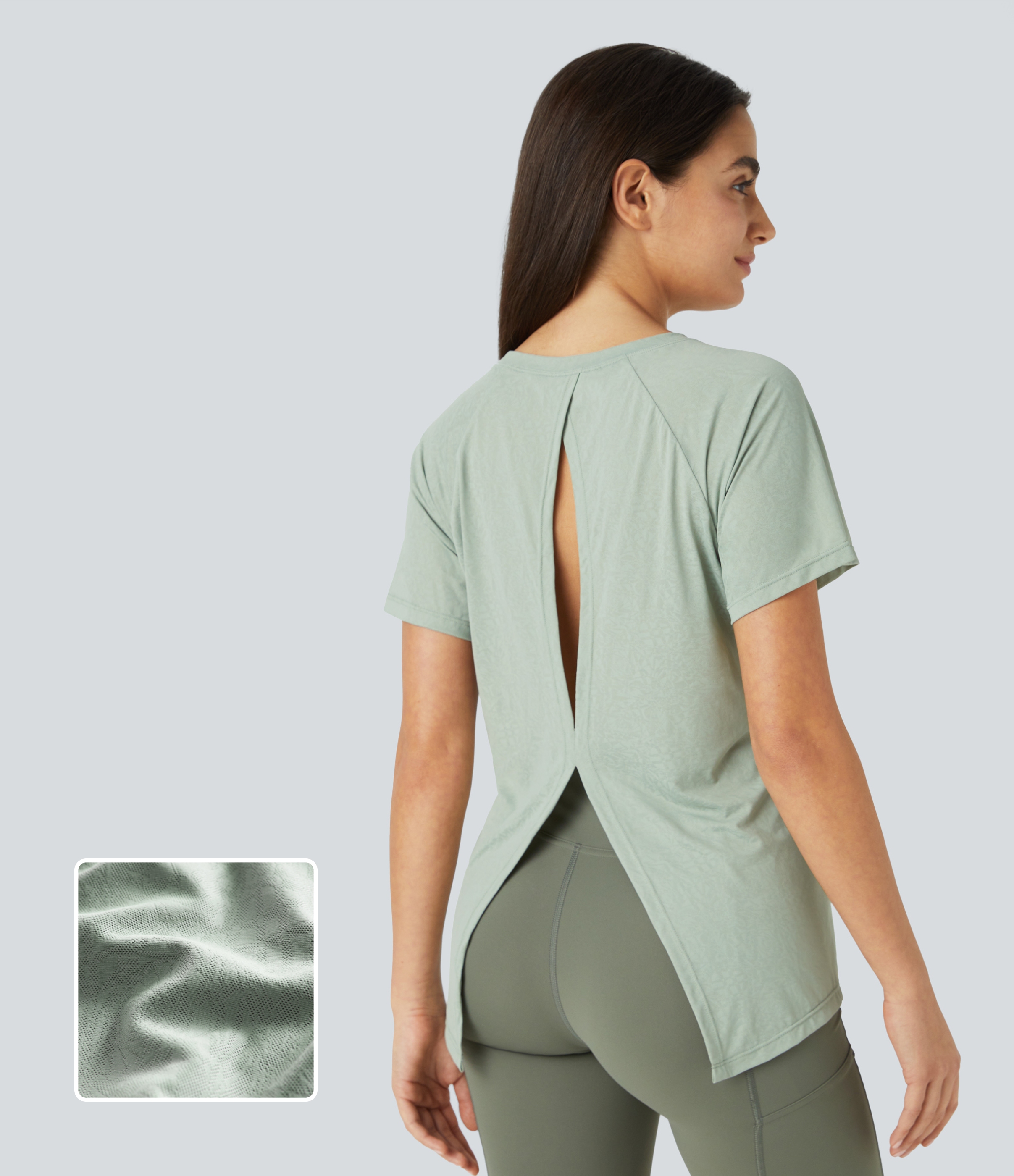 Halara Cut Out Jacquard Tennis Sports Top  - Jadeite - S 
