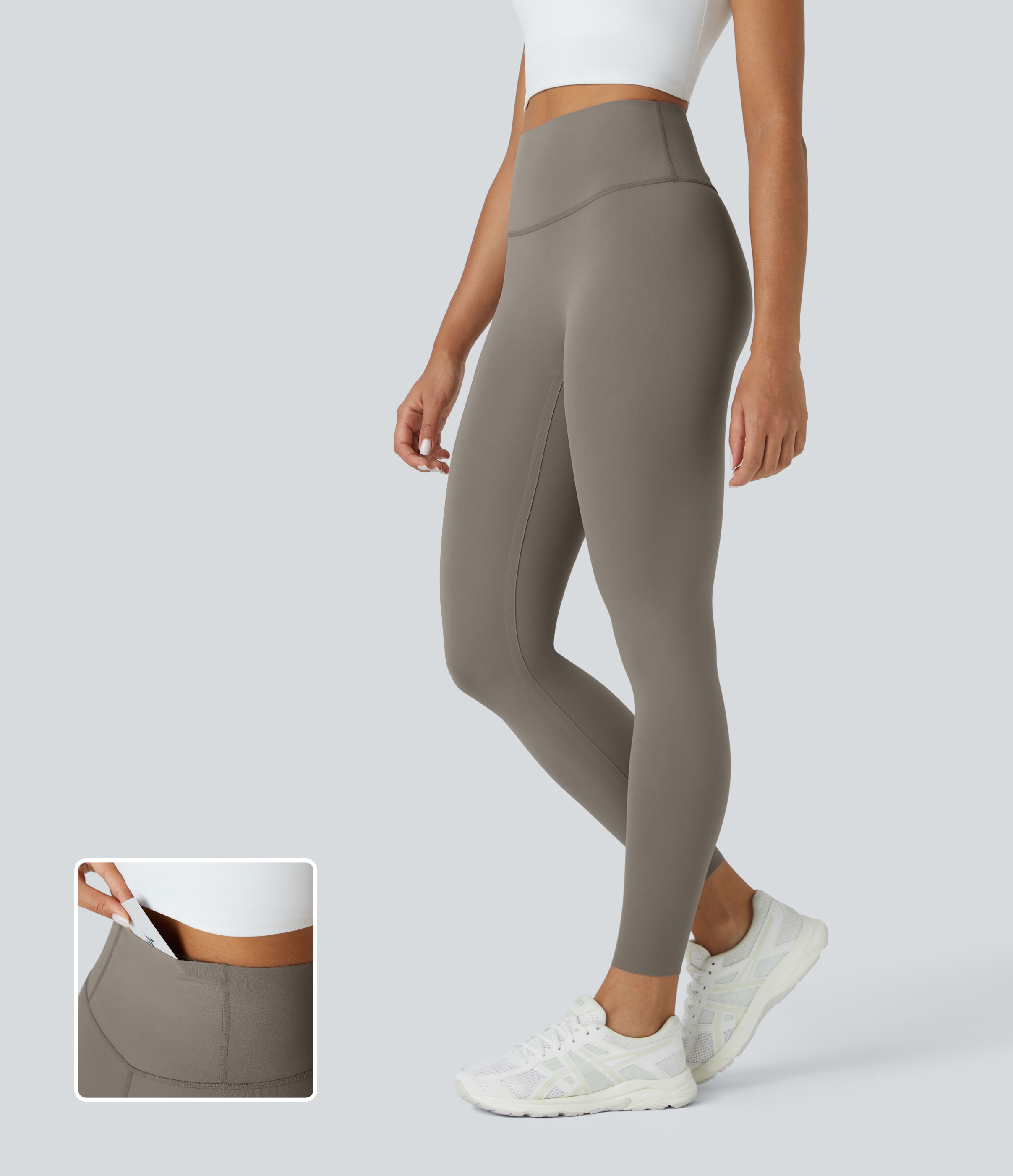 Halara High Waisted Back Waistband Pocket 7/8 Yoga Leggings  - Brindle - XS gym leggings leggings with pockets leggings with butt lift 