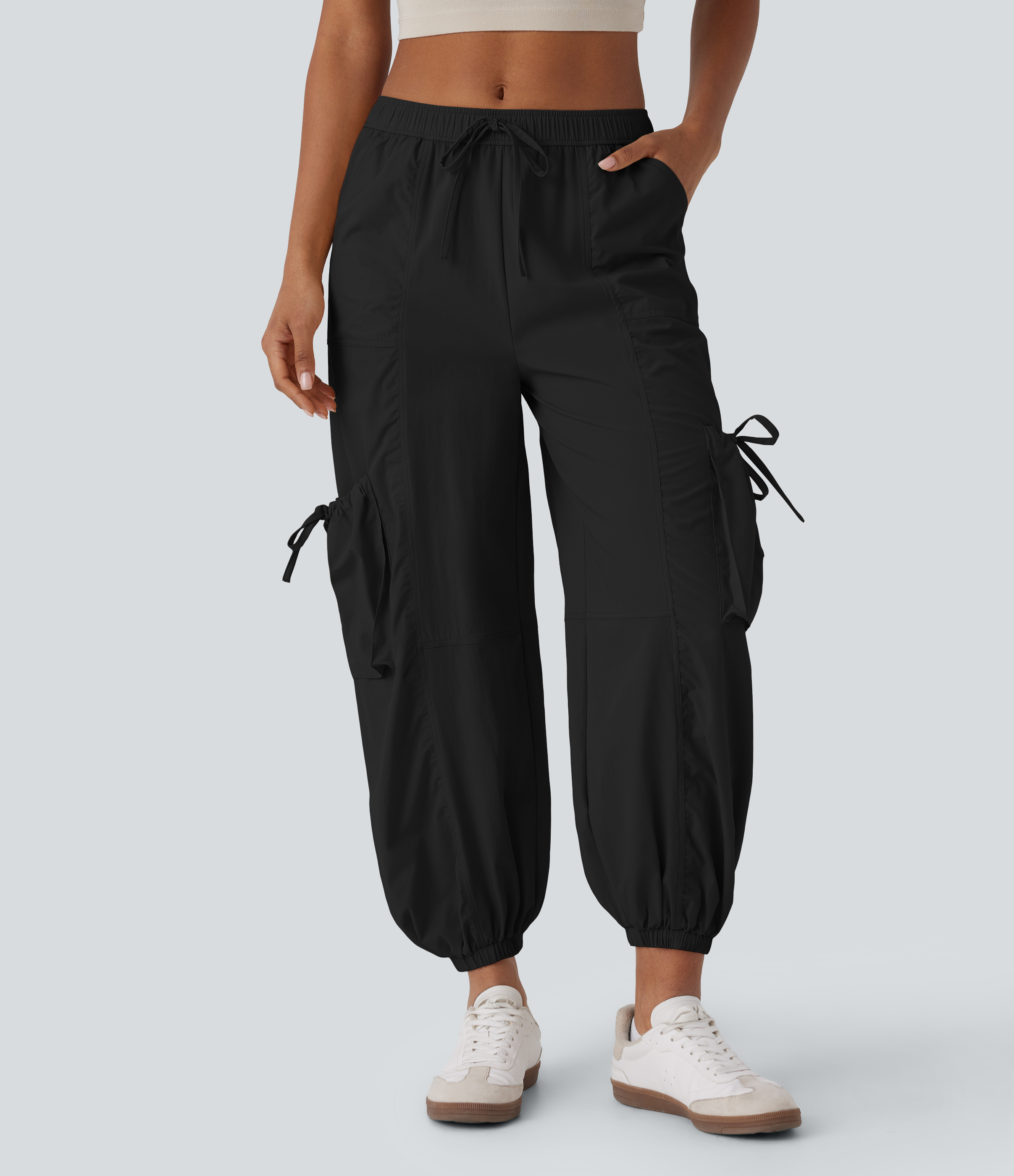 Halara Mid Low Rise Drawstring Multiple Pockets Casual Cargo Joggers  - Black - XL(regular) 