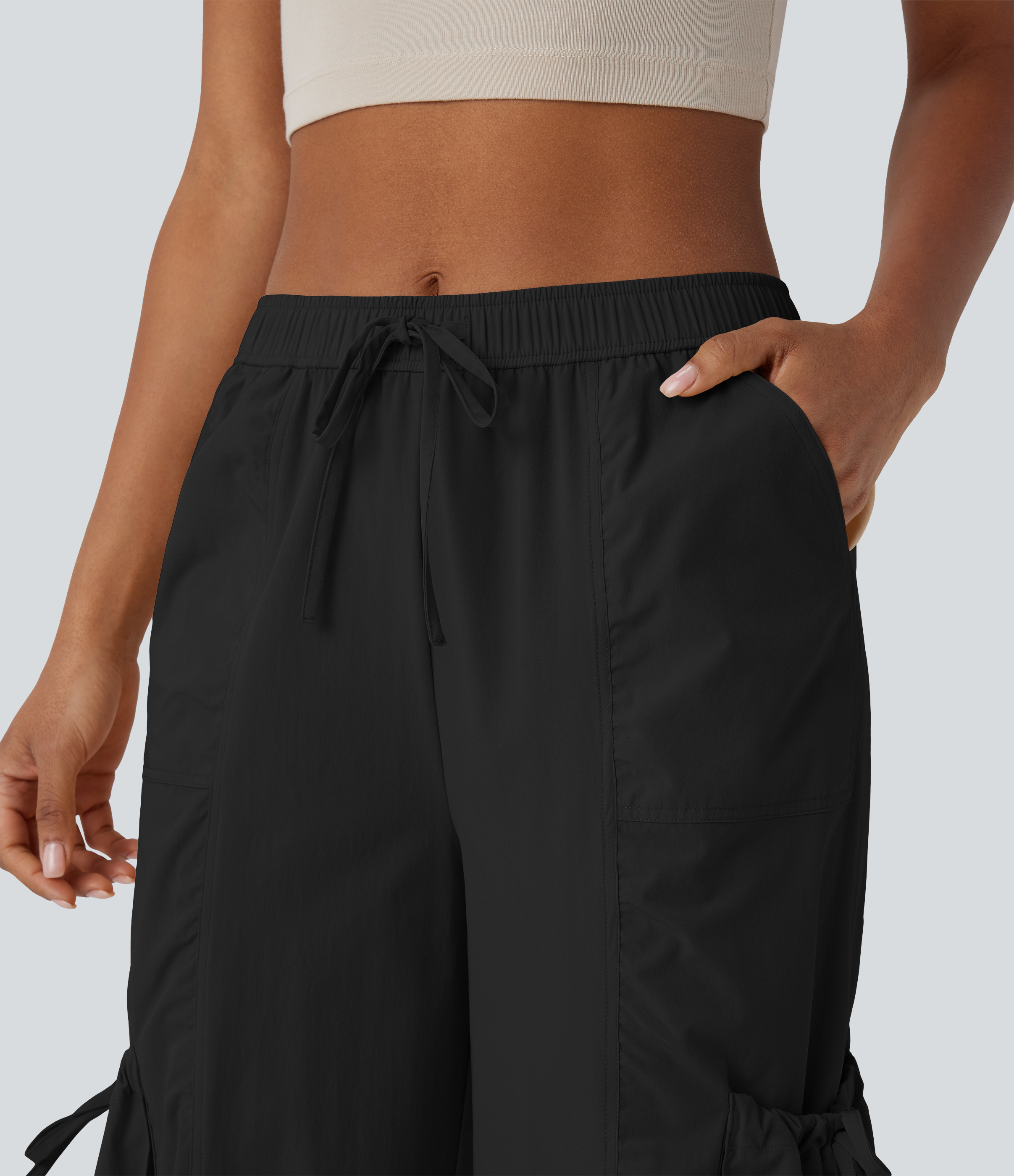 Halara Mid Low Rise Drawstring Multiple Pockets Casual Cargo Joggers  - Black - XL(regular) 