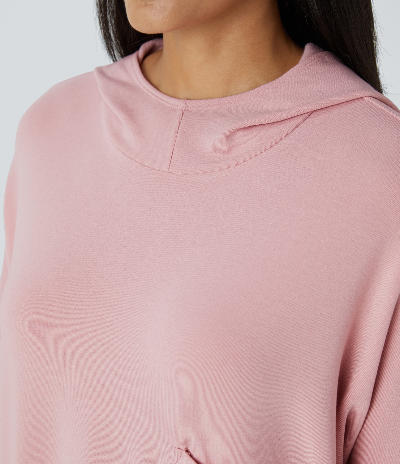 Halara Batwing Sleeve Thumb Hole Pocket Thermal Casual Hoodie  - Dirty Pink - XL 