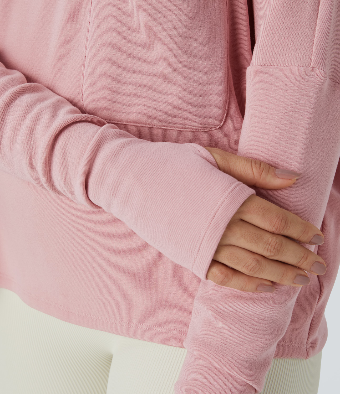 Halara Batwing Sleeve Thumb Hole Pocket Thermal Casual Hoodie  - Dirty Pink - XL 
