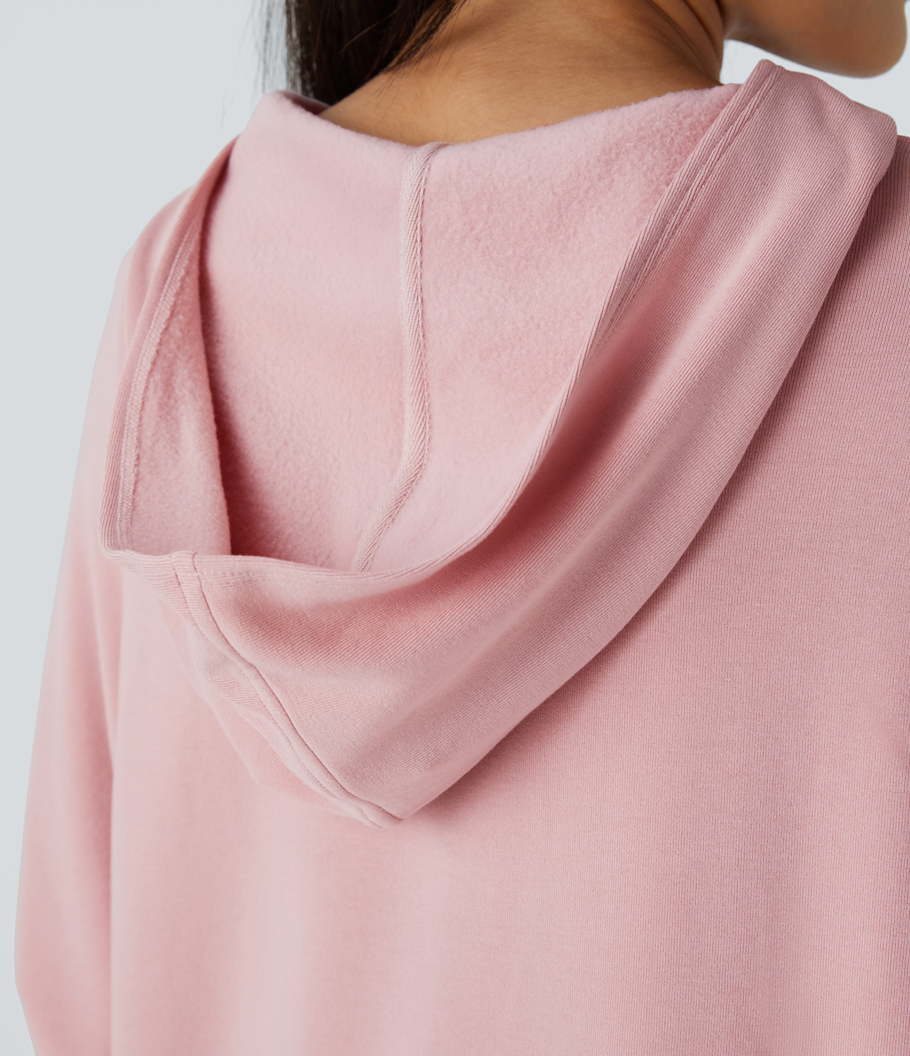 Halara Batwing Sleeve Thumb Hole Pocket Thermal Casual Hoodie  - Dirty Pink - XL 