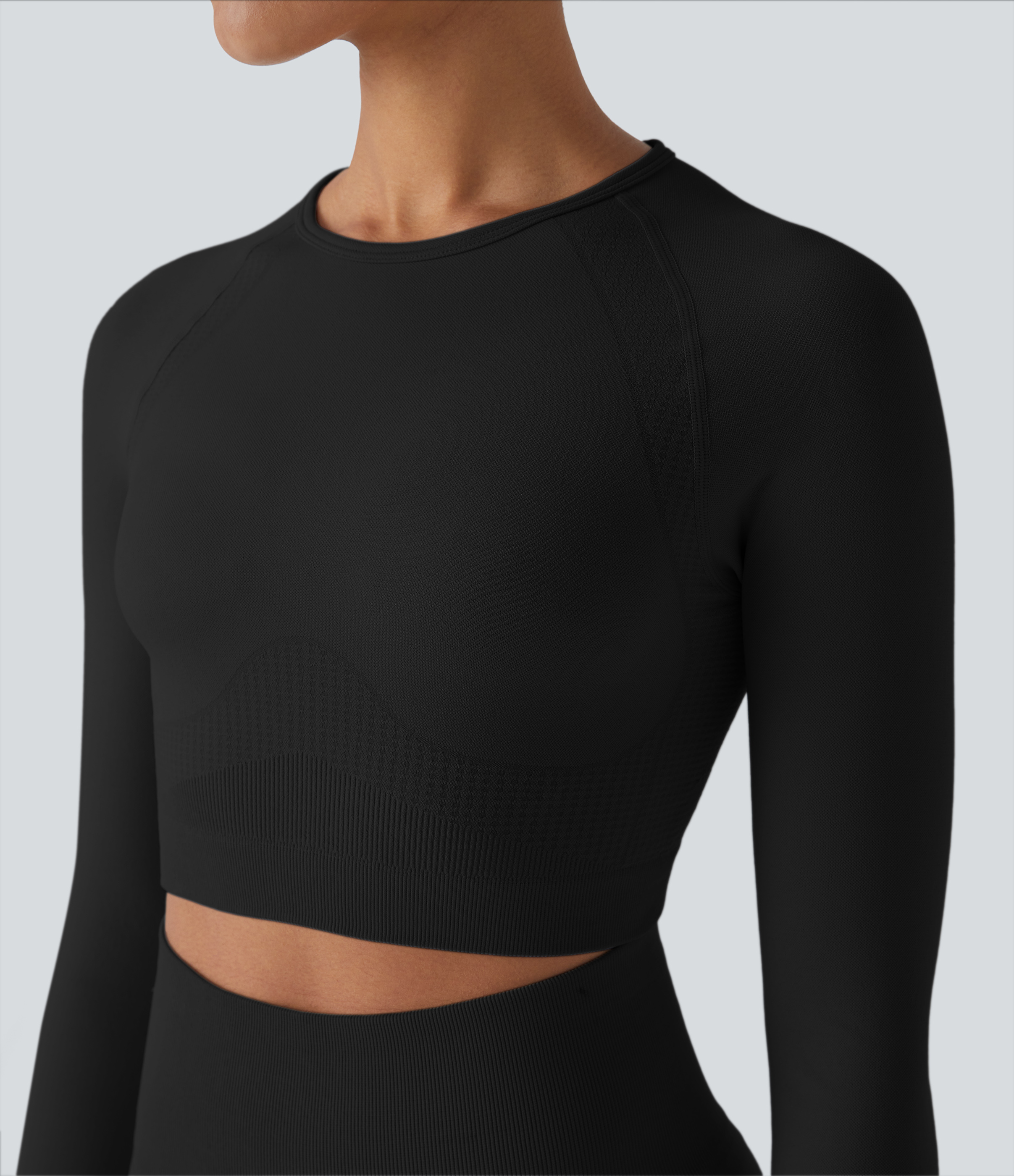 Halara Seamless Flow Round Neck Raglan Long Sleeve Skinny Cropped Yoga Top Tank Top - Black - XL golf tops halter top tunic tops 