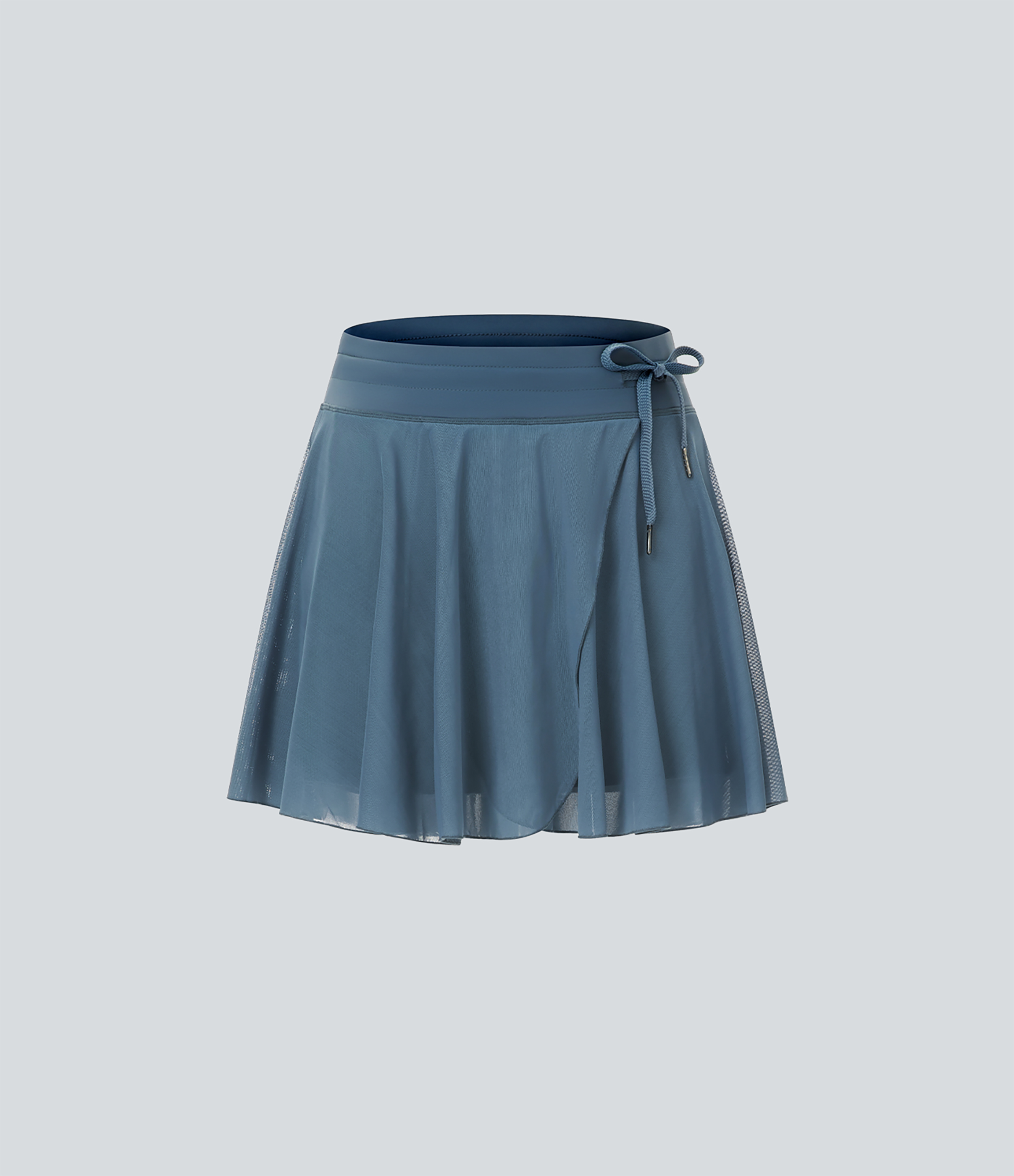 Halara High Waisted Drawstring Contrast Mesh 2-in-1 Side Pocket Flowy Mini Flare Casual Skirt  - Provincial Blue - L midi skirt a line skirt 