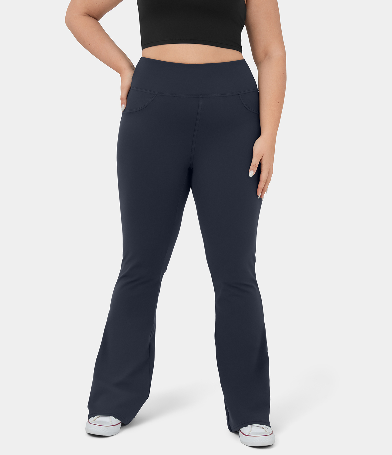 

Halara High Waisted Back Pocket Flare Yoga Plus Size Leggings - Midnight Blue