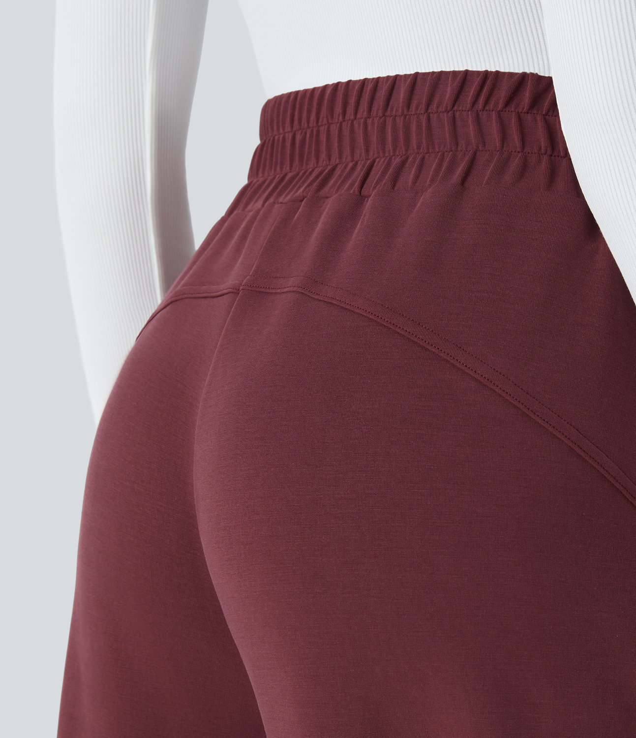 Halara High Waisted Plicated Side Pocket Split Hem Casual Pants  - Oxblood Red - S(regular) 