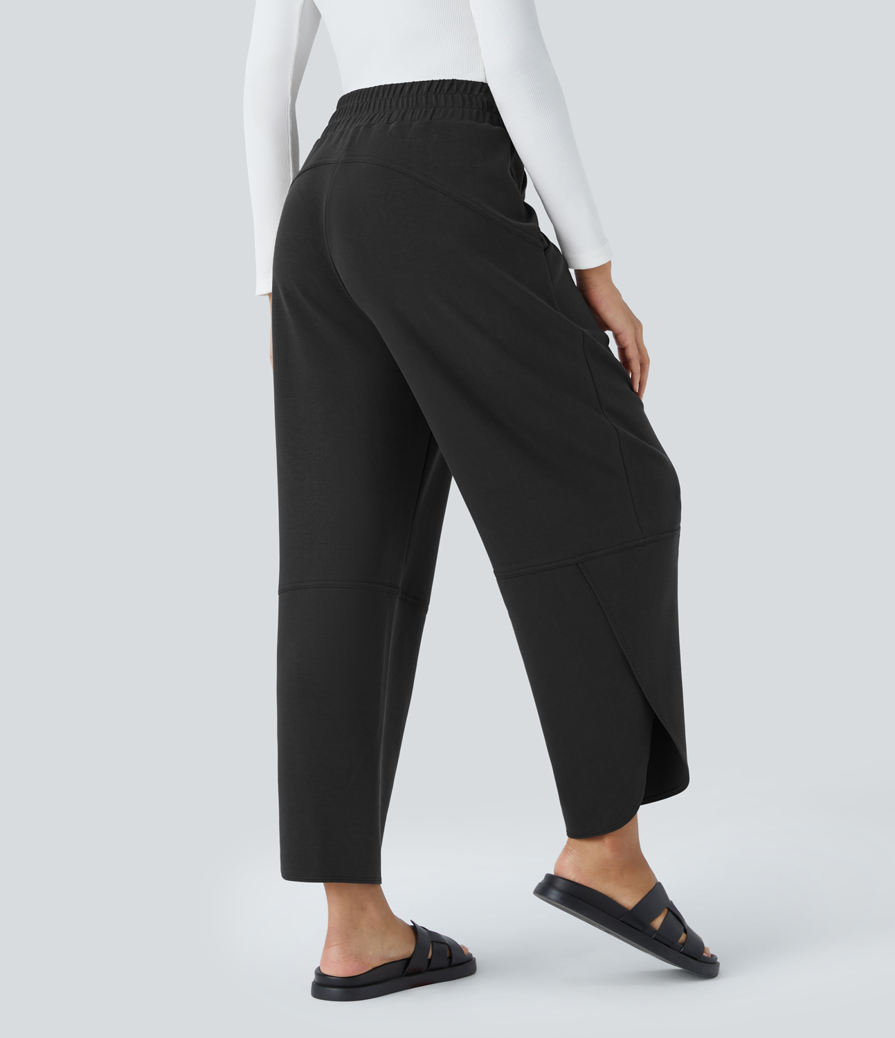 Halara High Waisted Plicated Side Pocket Split Hem Casual Pants  - Black - S(regular) 
