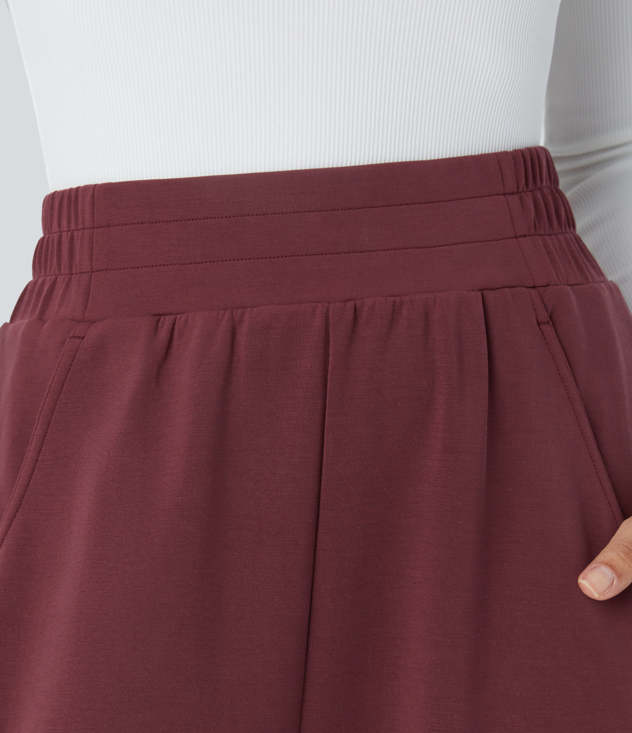 Halara High Waisted Plicated Side Pocket Split Hem Casual Pants  - Oxblood Red - S(regular) 