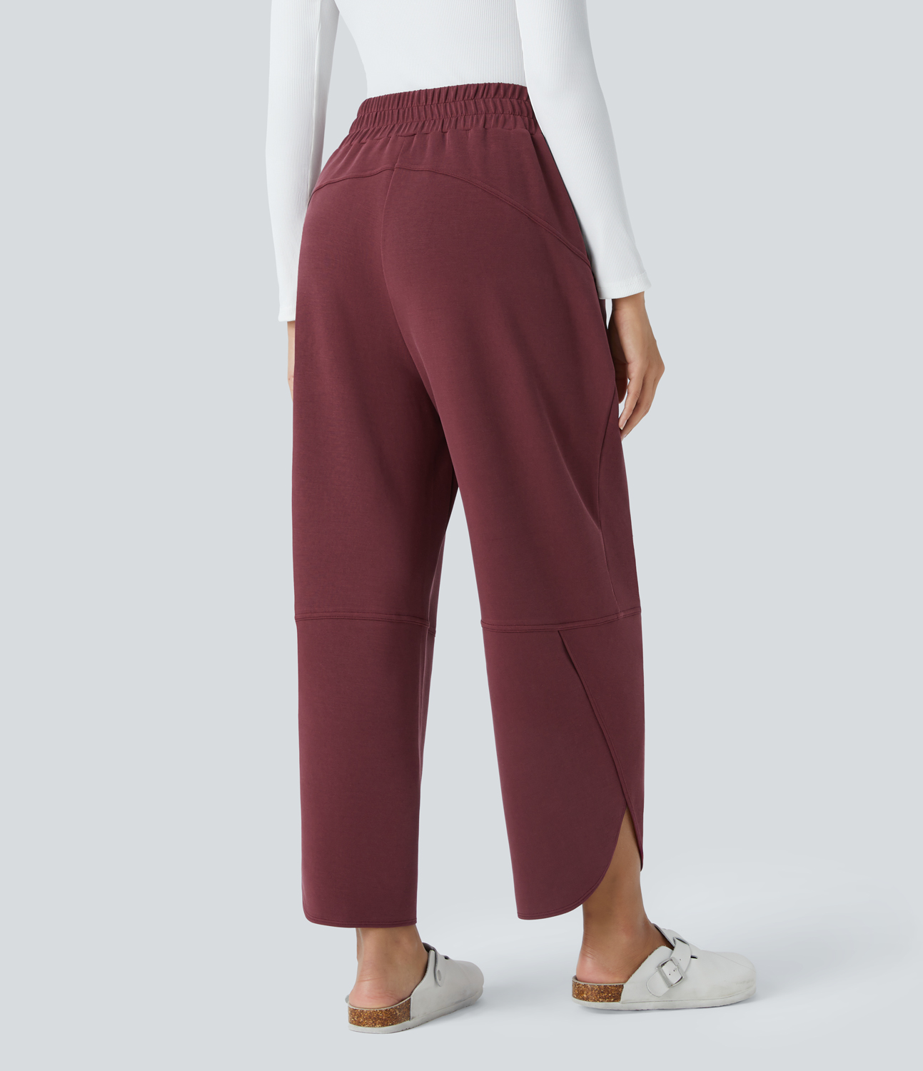Halara High Waisted Plicated Side Pocket Split Hem Casual Pants  - Oxblood Red - S(regular) 