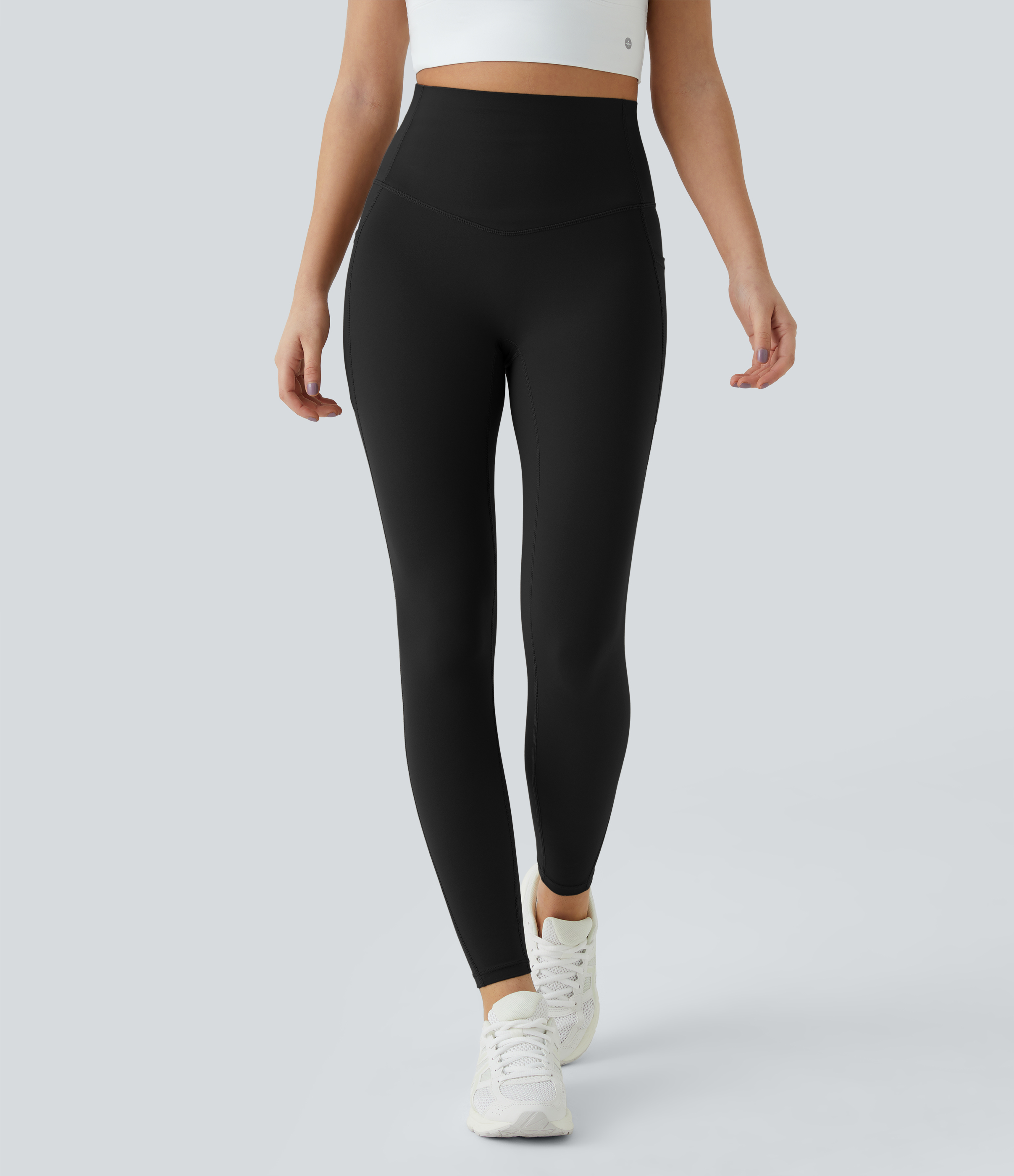 Halara High Waisted Side Pocket Shaping Training Capri Leggings  - Black - M gym leggings leggings with pockets leggings with butt lift 