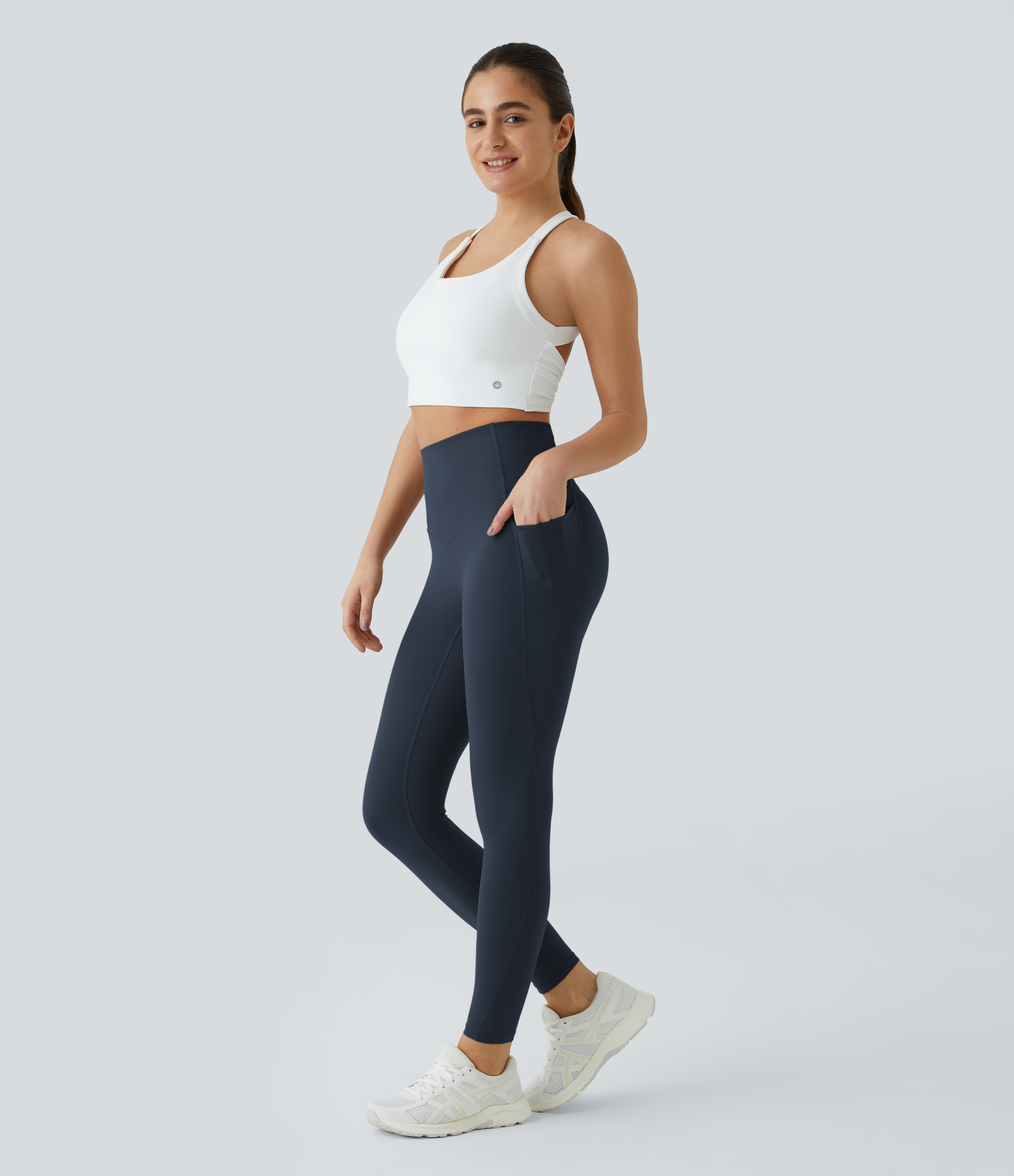 Halara High Waisted Side Pocket Shaping Training Capri Leggings  - Carbon - M gym leggings leggings with pockets leggings with butt lift 