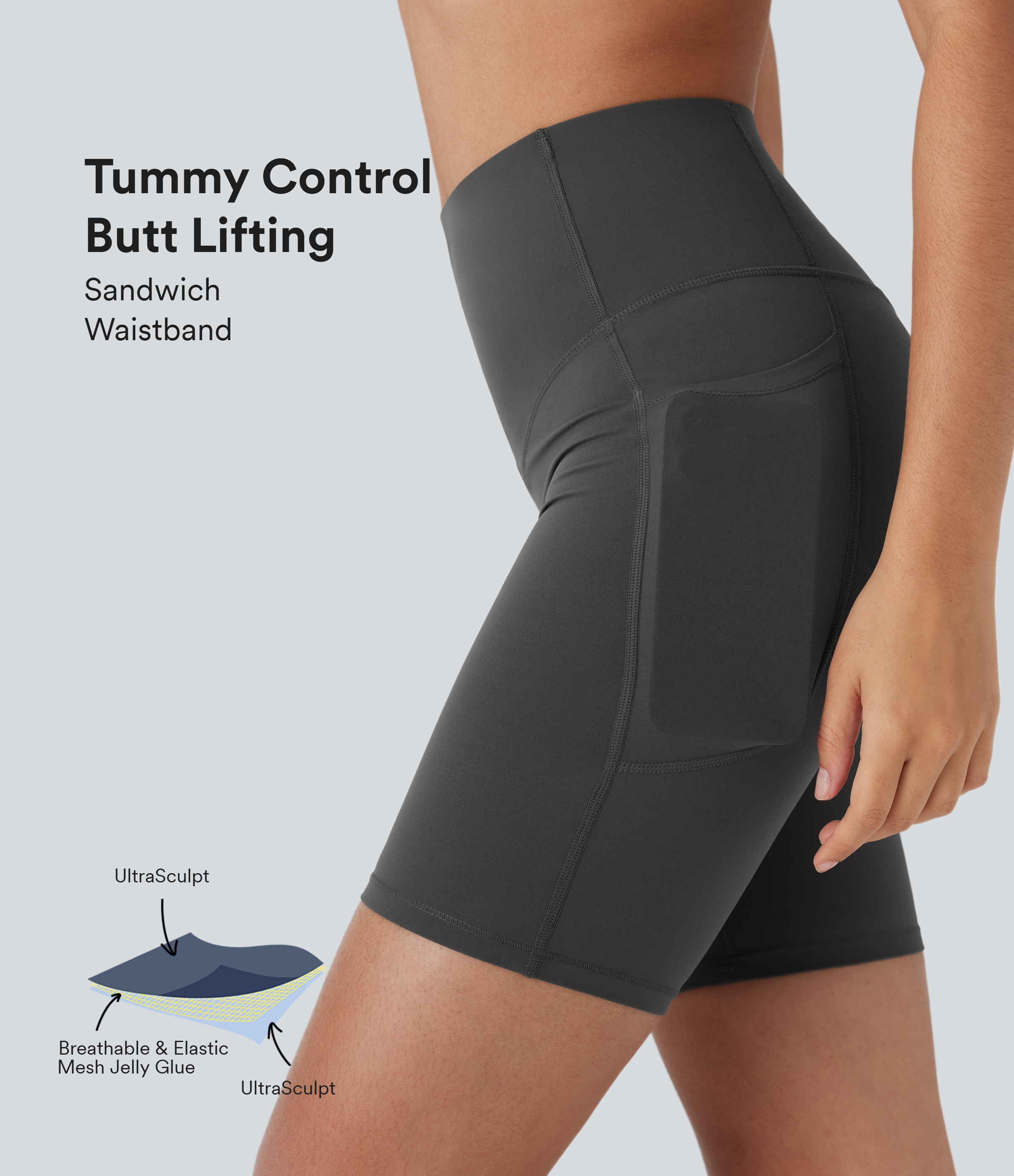 Halara UltraSculpt™ High Waisted Butt Lifting Tummy Control Pocket Shaping Training Biker Shorts 7''