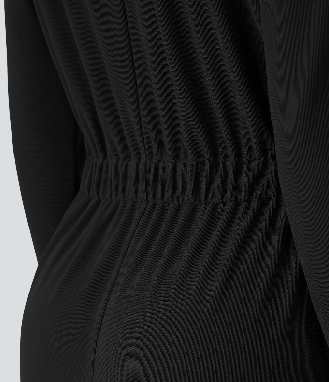 Halara Long Sleeve Button Midi Micro Waffle Work Dress Without Belt Casual Dress - Black - XL slip dress beach dress ruched dress 