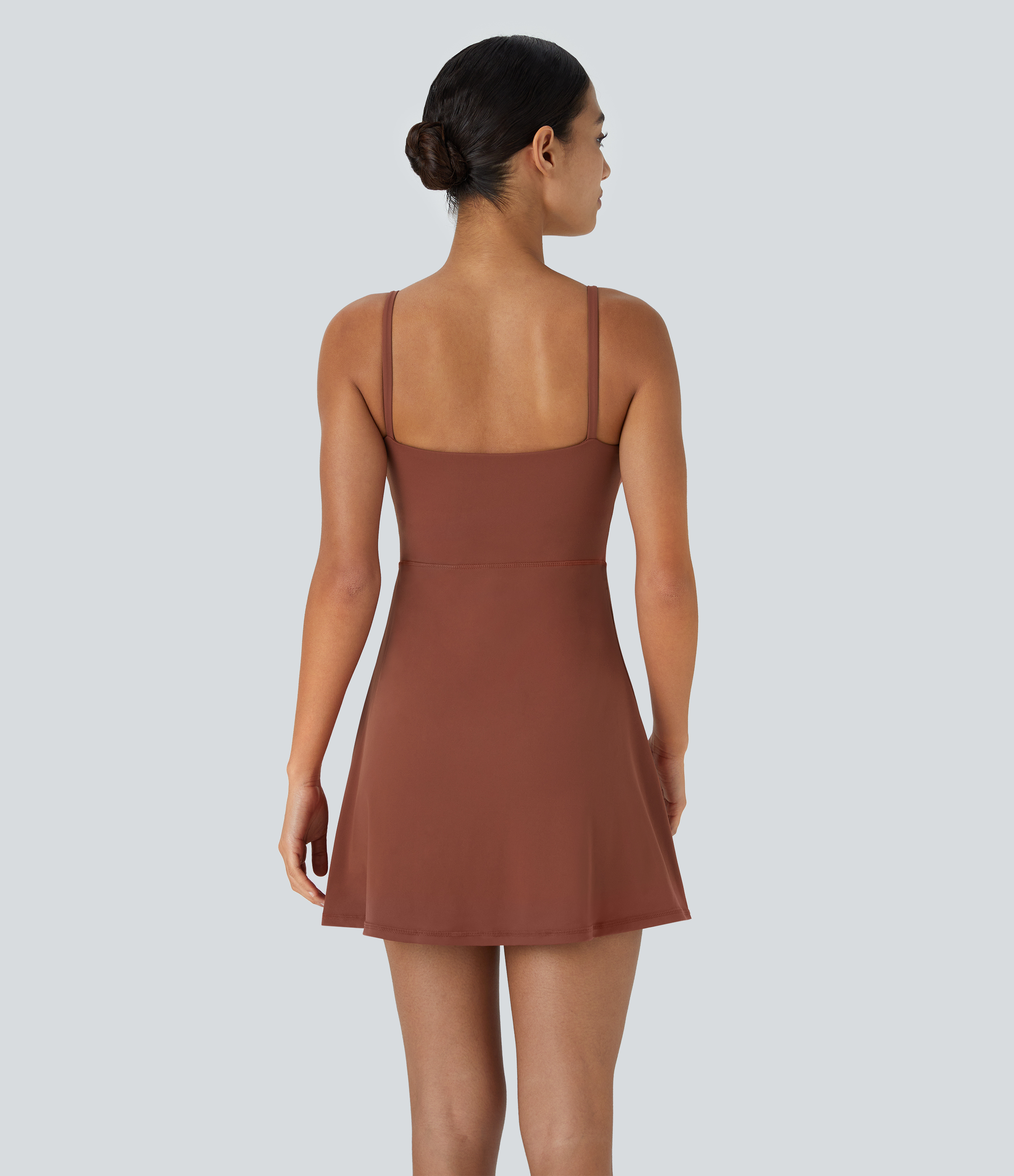 Halara Softlyzeroв„ў Plush Corset Backless 2-in-1 Pocket Flare Mini Slip Casual Dress Workout Dress - Sequoia - M 