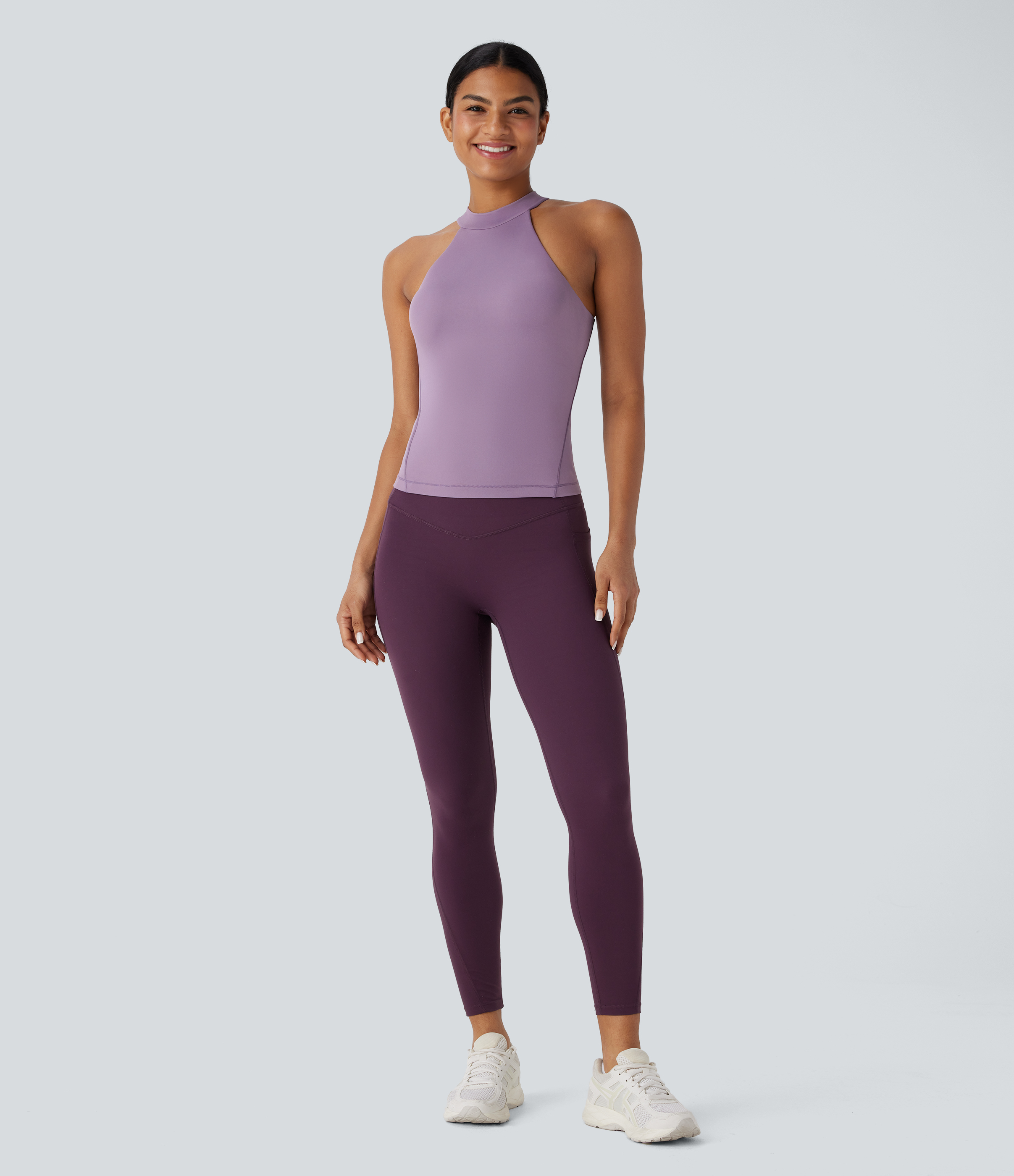 Halara Softlyzeroв„ў Round Neck Backless Yoga Sports Top-UPF50+  - Cinnabar Purple - XL 
